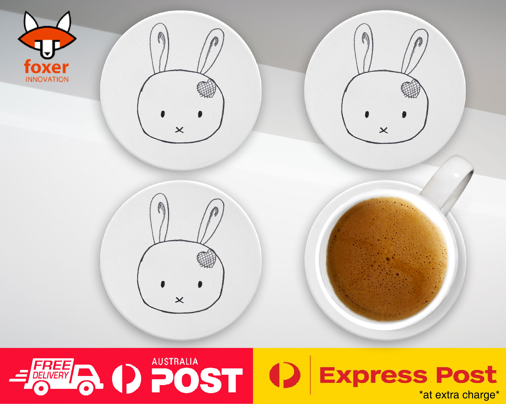 COASTER COFFEE DRINKING MAT|BUNNY RABBIT HAMSTER SKETCH #3