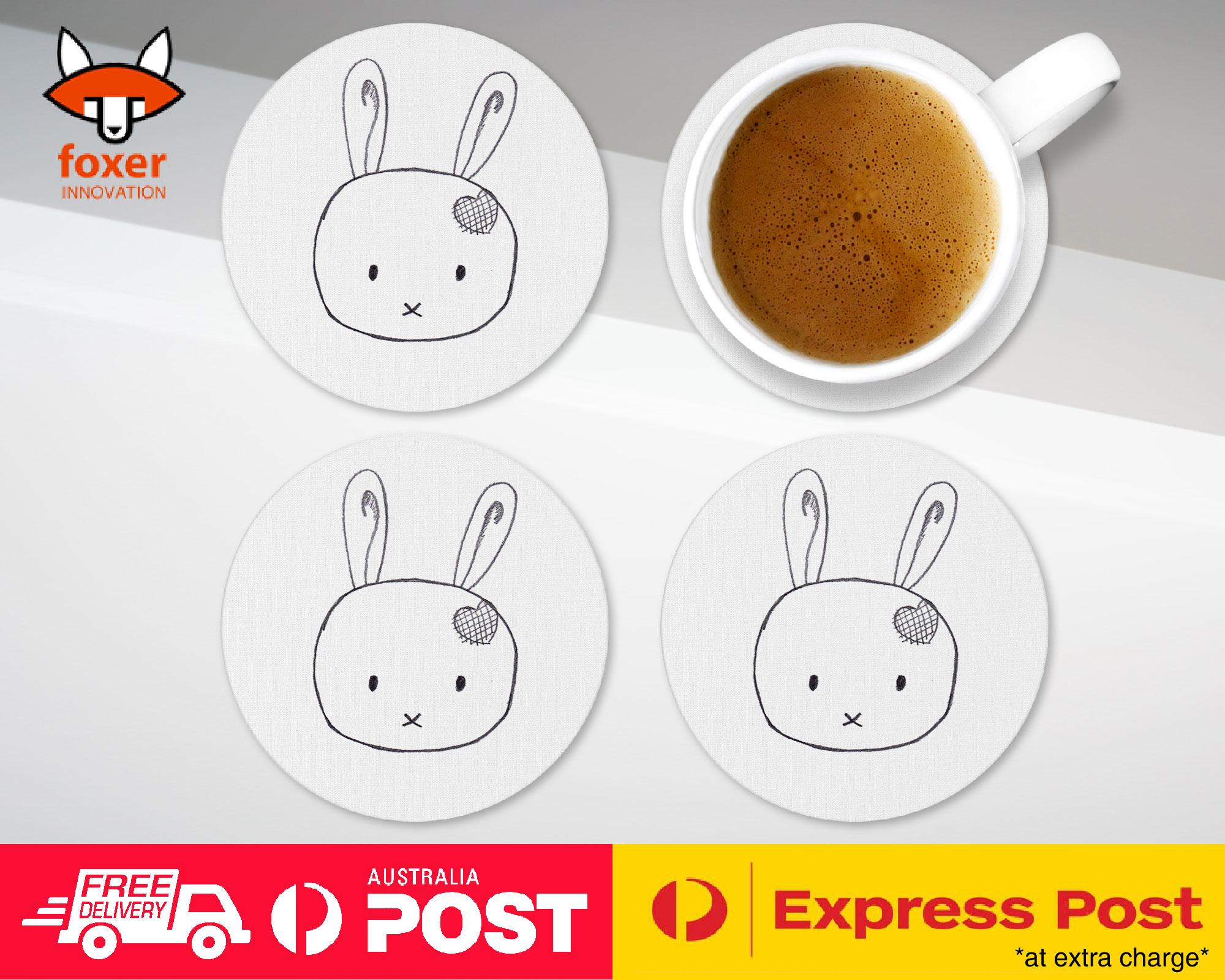 COASTER COFFEE DRINKING MAT|BUNNY RABBIT HAMSTER SKETCH #3