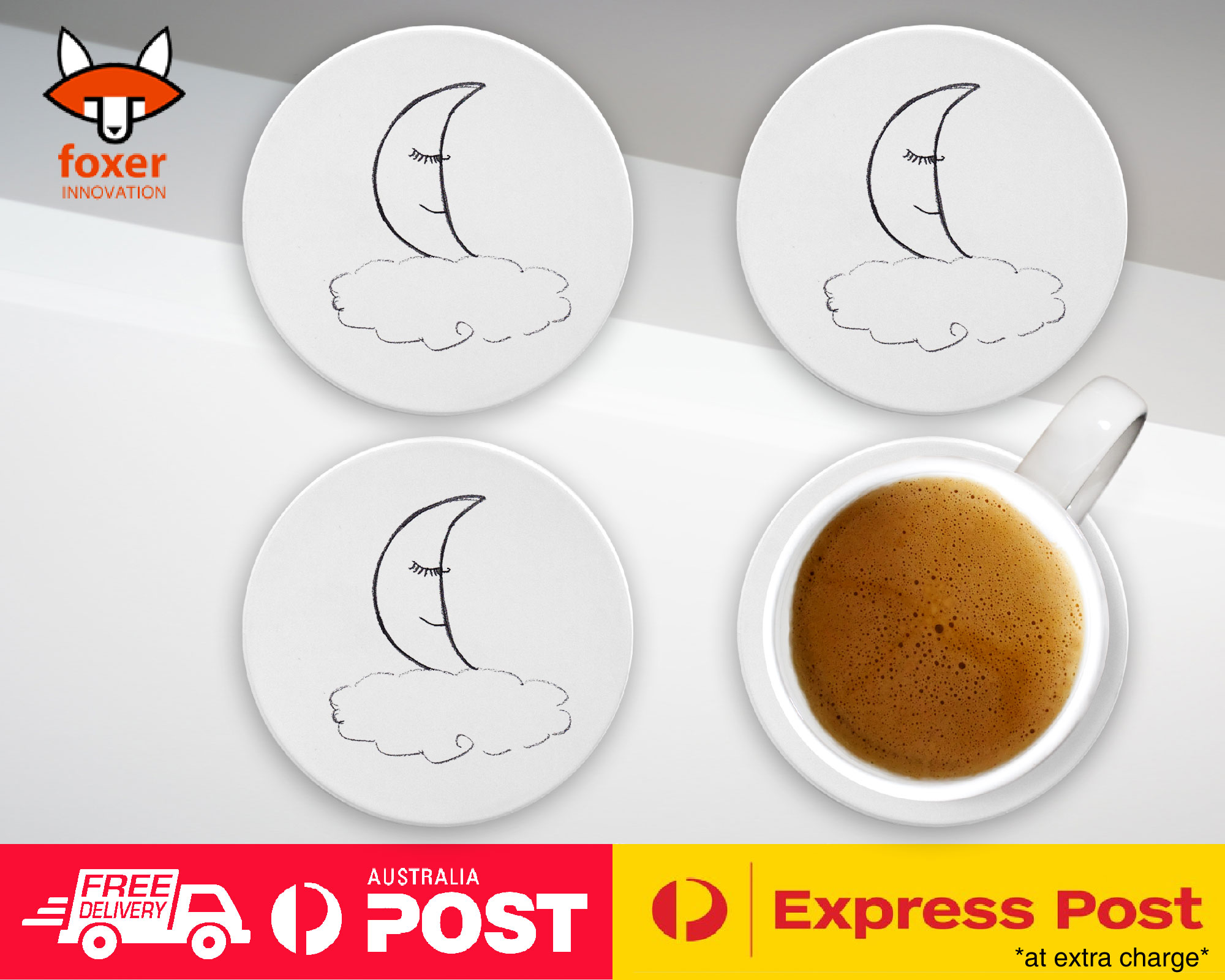COASTER COFFEE DRINKING MAT|MOON CLOUD SKETCH ART DRAWING