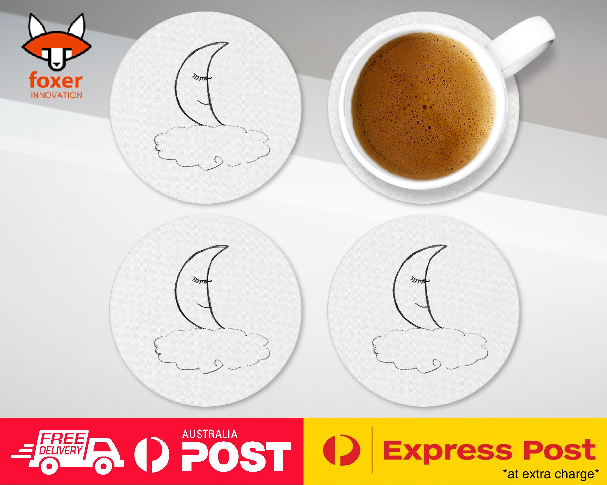 COASTER COFFEE DRINKING MAT|MOON CLOUD SKETCH ART DRAWING