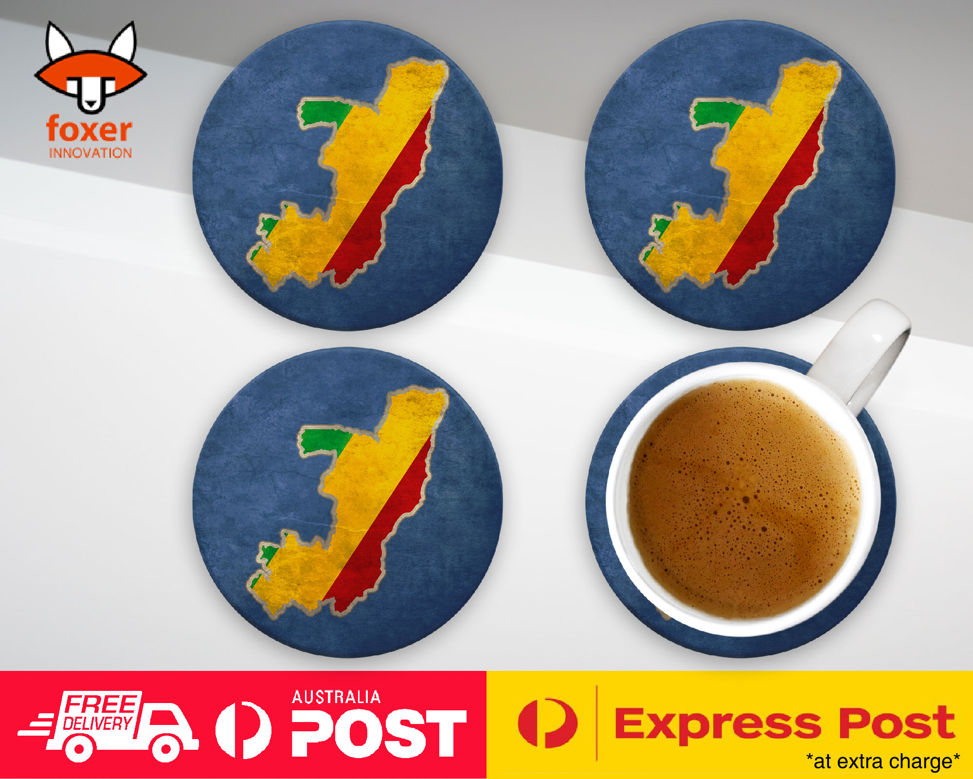 COASTER COFFEE DRINKING MAT|CONGO NATIONAL COUNTRY FLAG