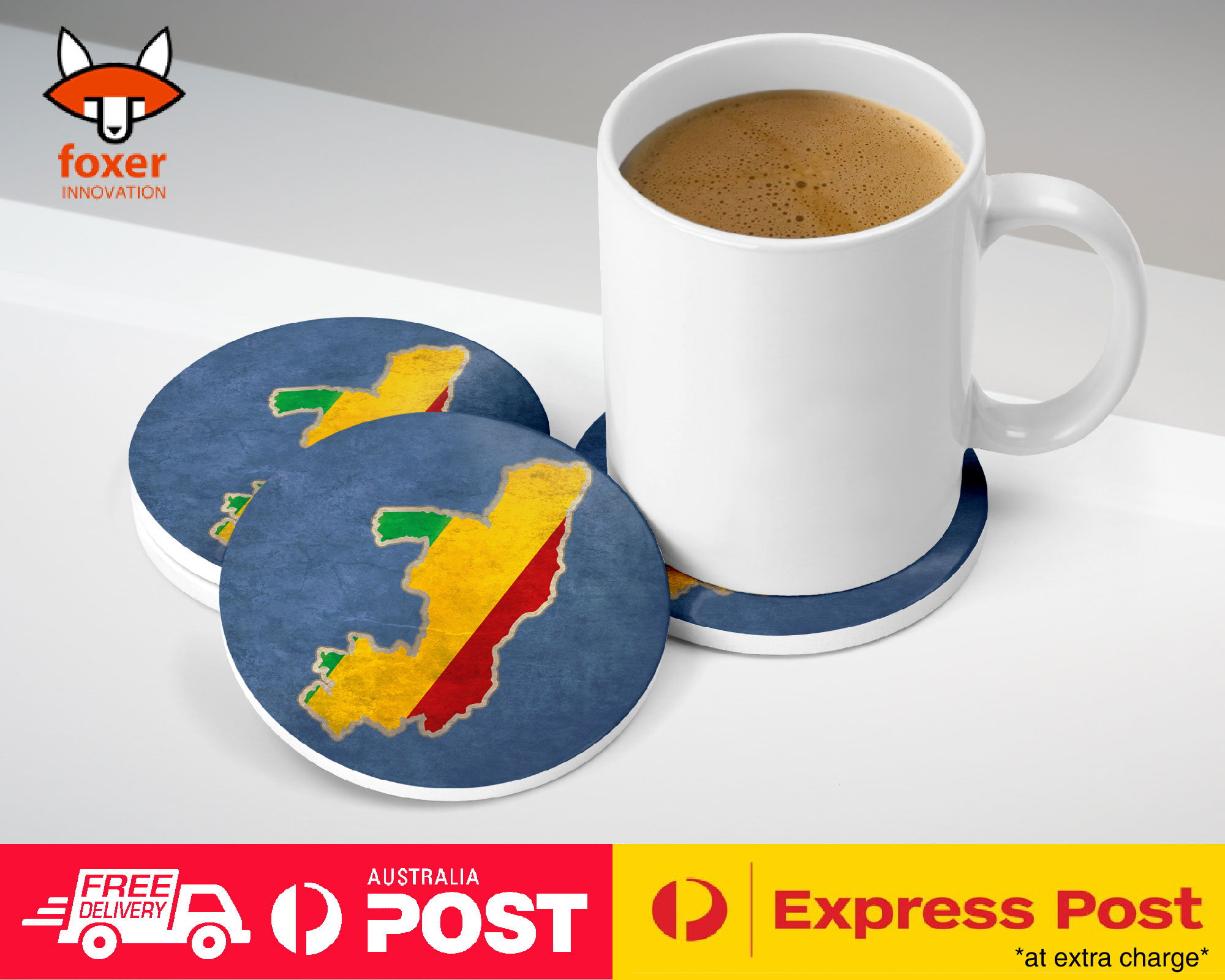 COASTER COFFEE DRINKING MAT|CONGO NATIONAL COUNTRY FLAG
