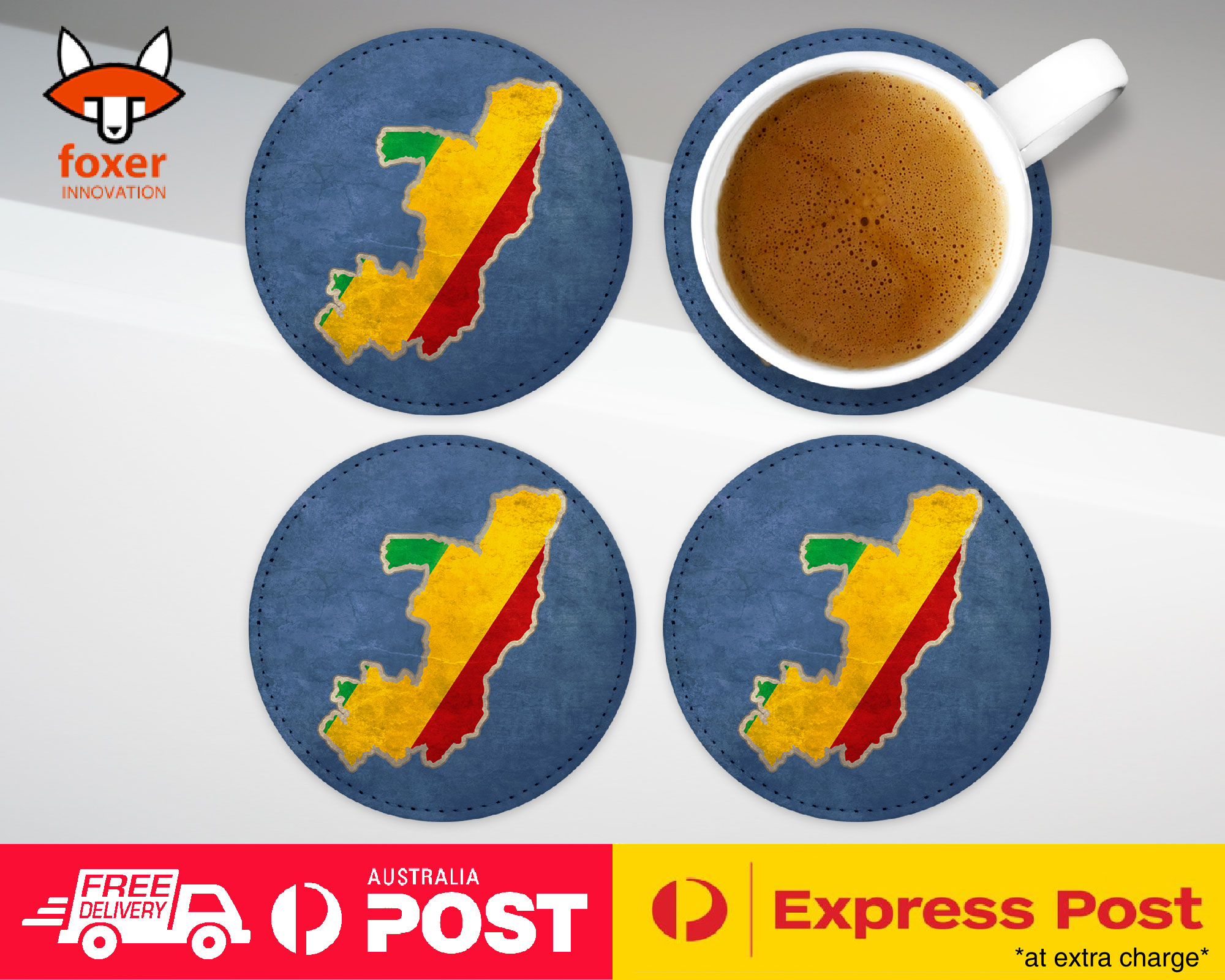 COASTER COFFEE DRINKING MAT|CONGO NATIONAL COUNTRY FLAG