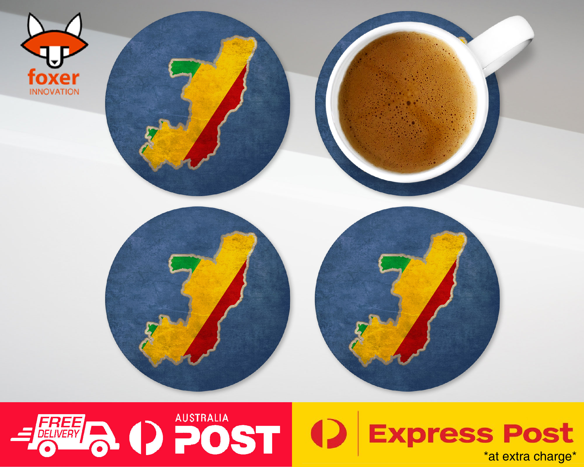 COASTER COFFEE DRINKING MAT|CONGO NATIONAL COUNTRY FLAG