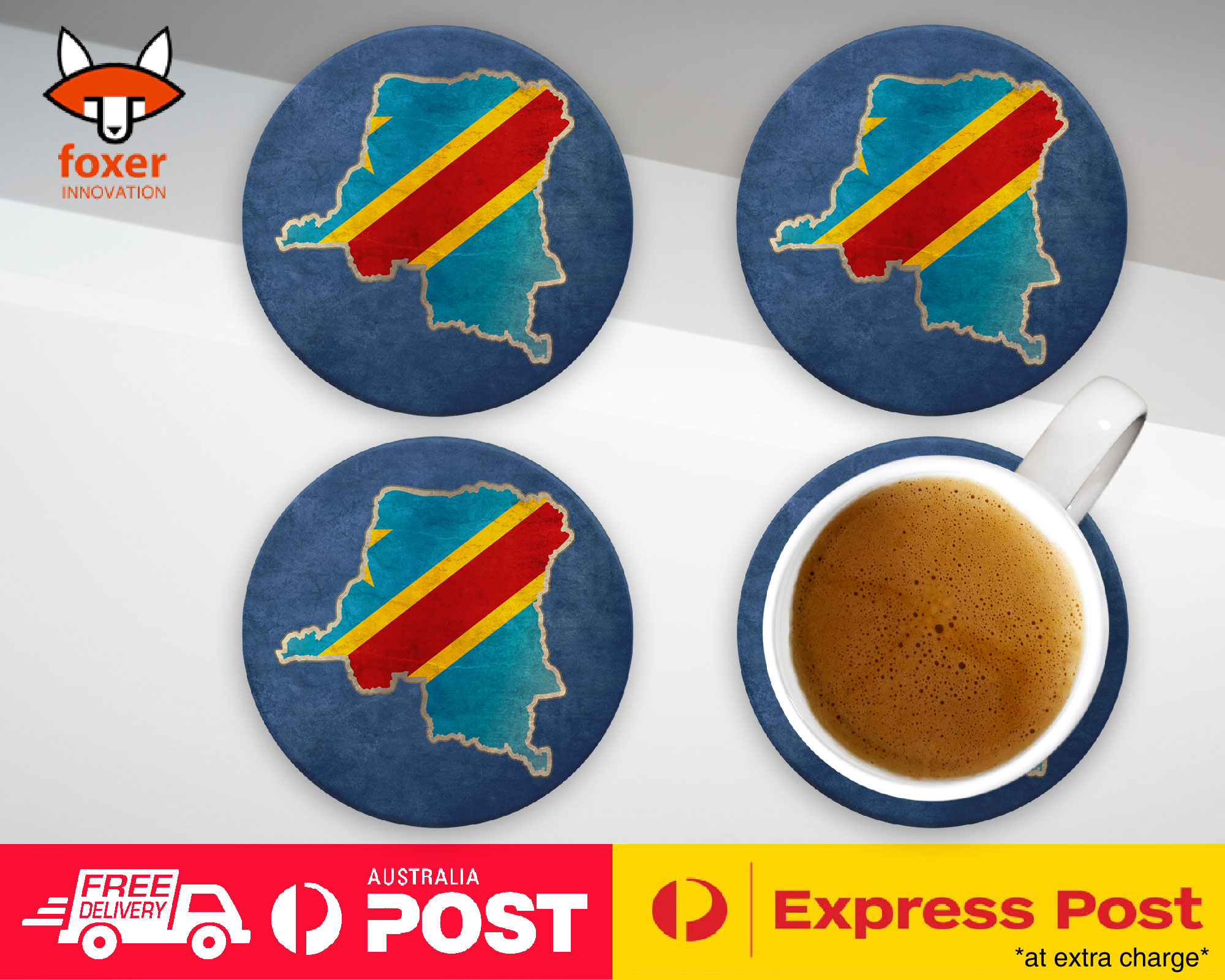 COASTER COFFEE DRINKING MAT|DEMOCRATIC CONGO COUNTRY FLAG