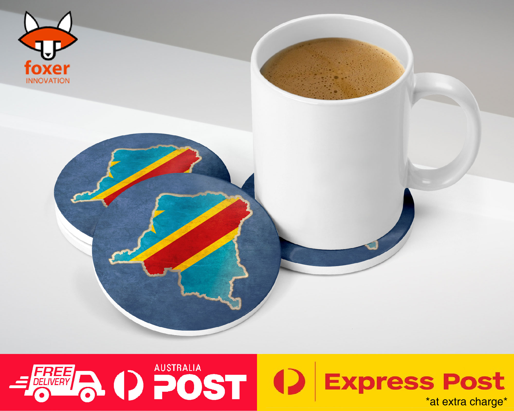 COASTER COFFEE DRINKING MAT|DEMOCRATIC CONGO COUNTRY FLAG