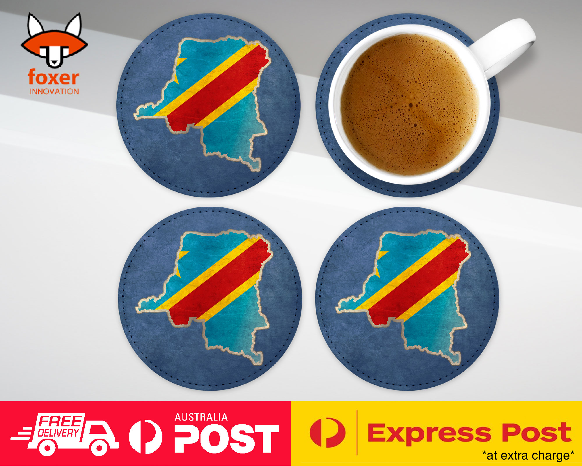 COASTER COFFEE DRINKING MAT|DEMOCRATIC CONGO COUNTRY FLAG