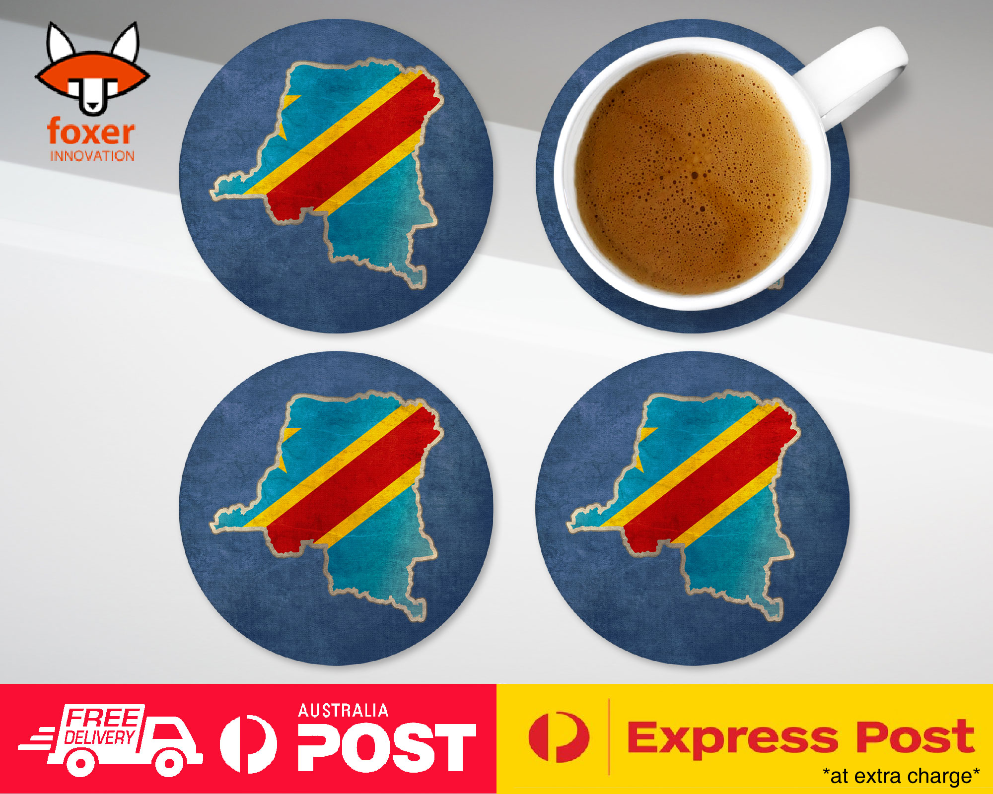 COASTER COFFEE DRINKING MAT|DEMOCRATIC CONGO COUNTRY FLAG