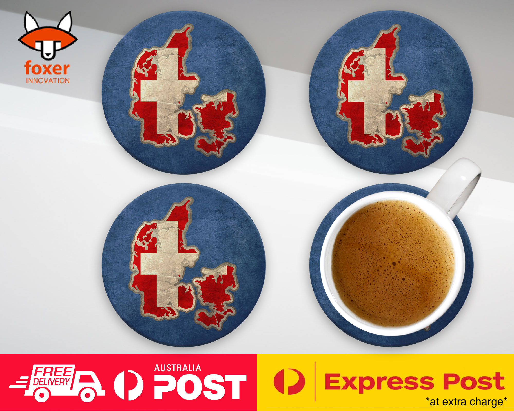 COASTER COFFEE DRINKING MAT|DENMARK NATIONAL COUNTRY FLAG