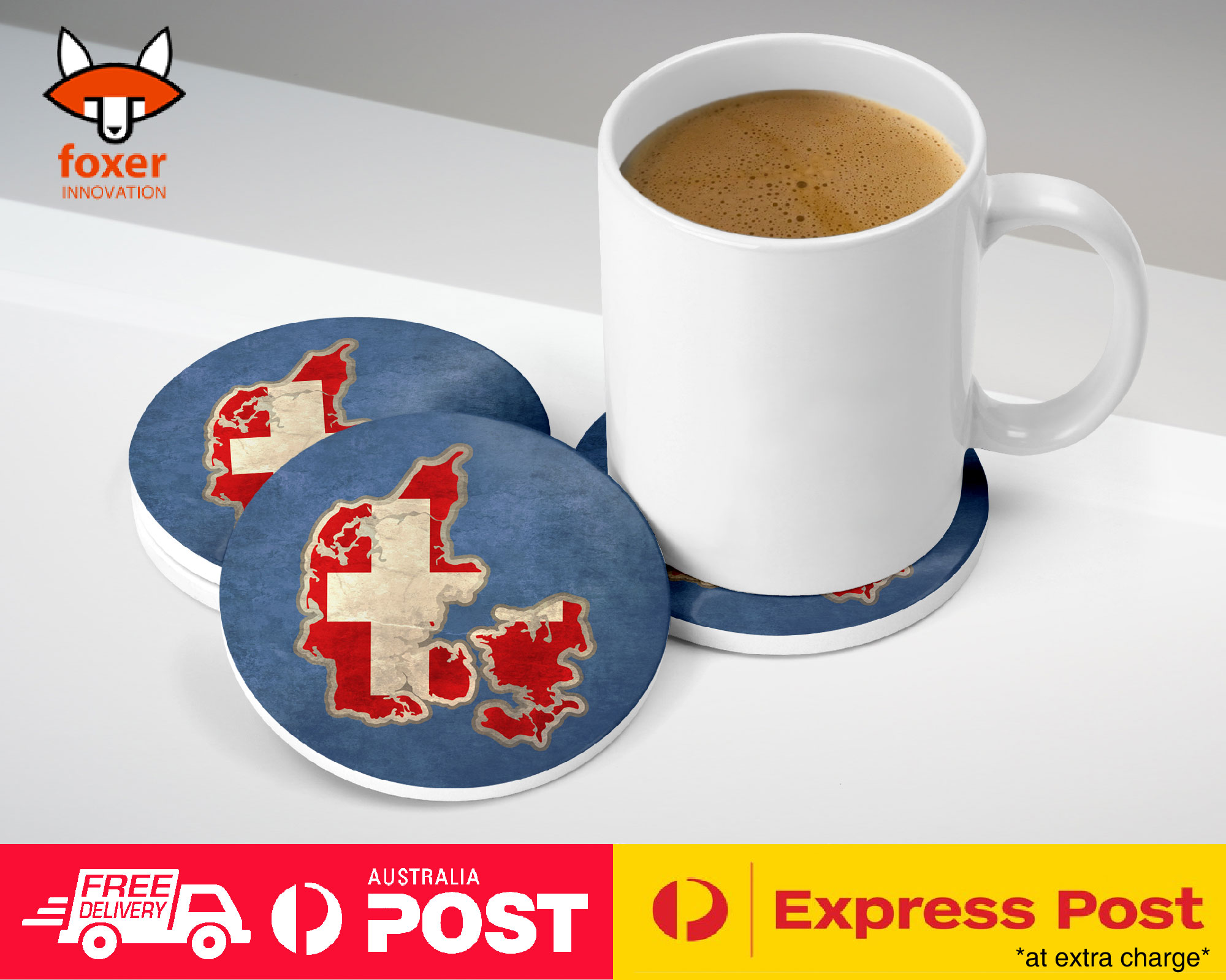 COASTER COFFEE DRINKING MAT|DENMARK NATIONAL COUNTRY FLAG