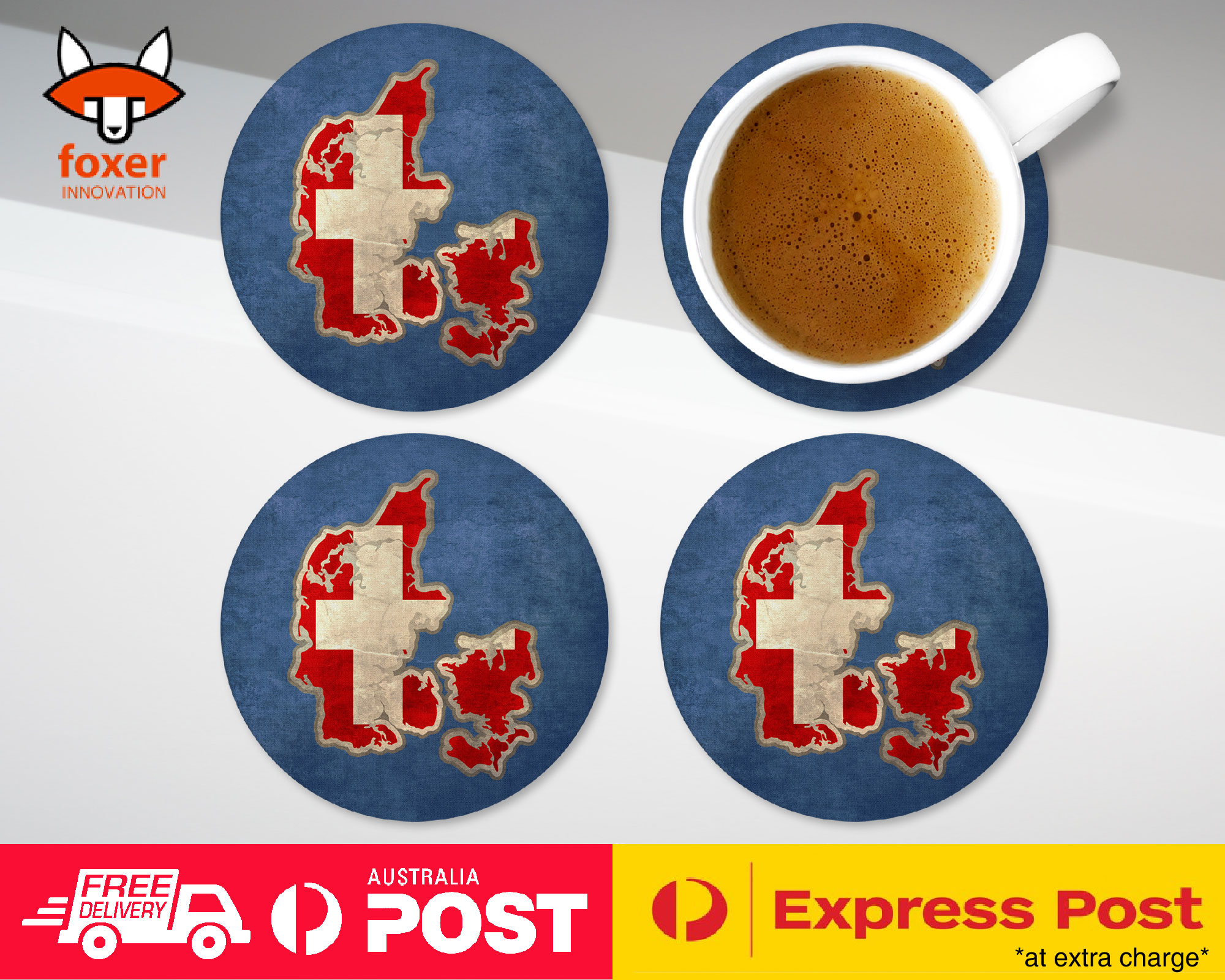 COASTER COFFEE DRINKING MAT|DENMARK NATIONAL COUNTRY FLAG