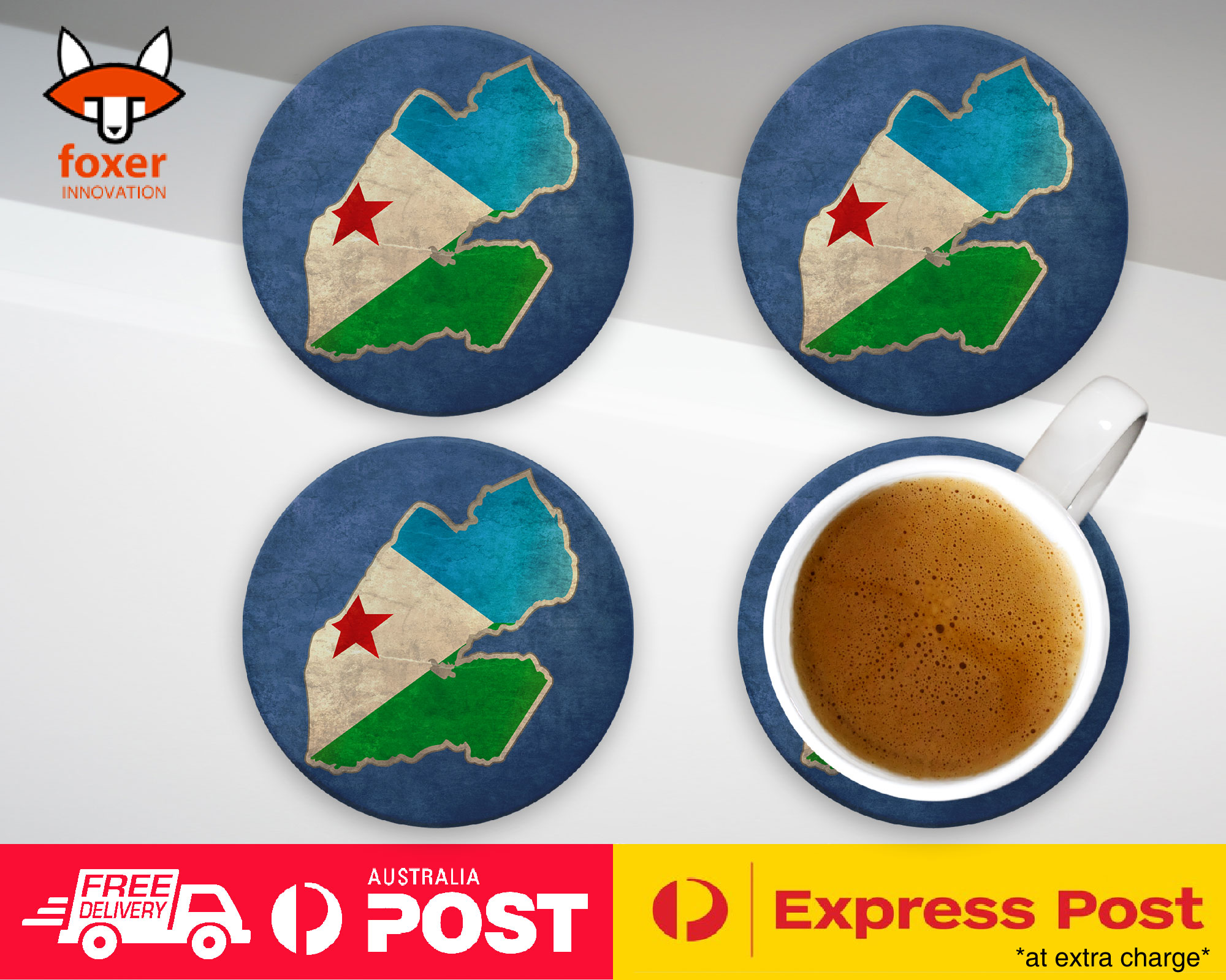 COASTER COFFEE DRINKING MAT|DJIBOUTI NATIONAL COUNTRY FLAG