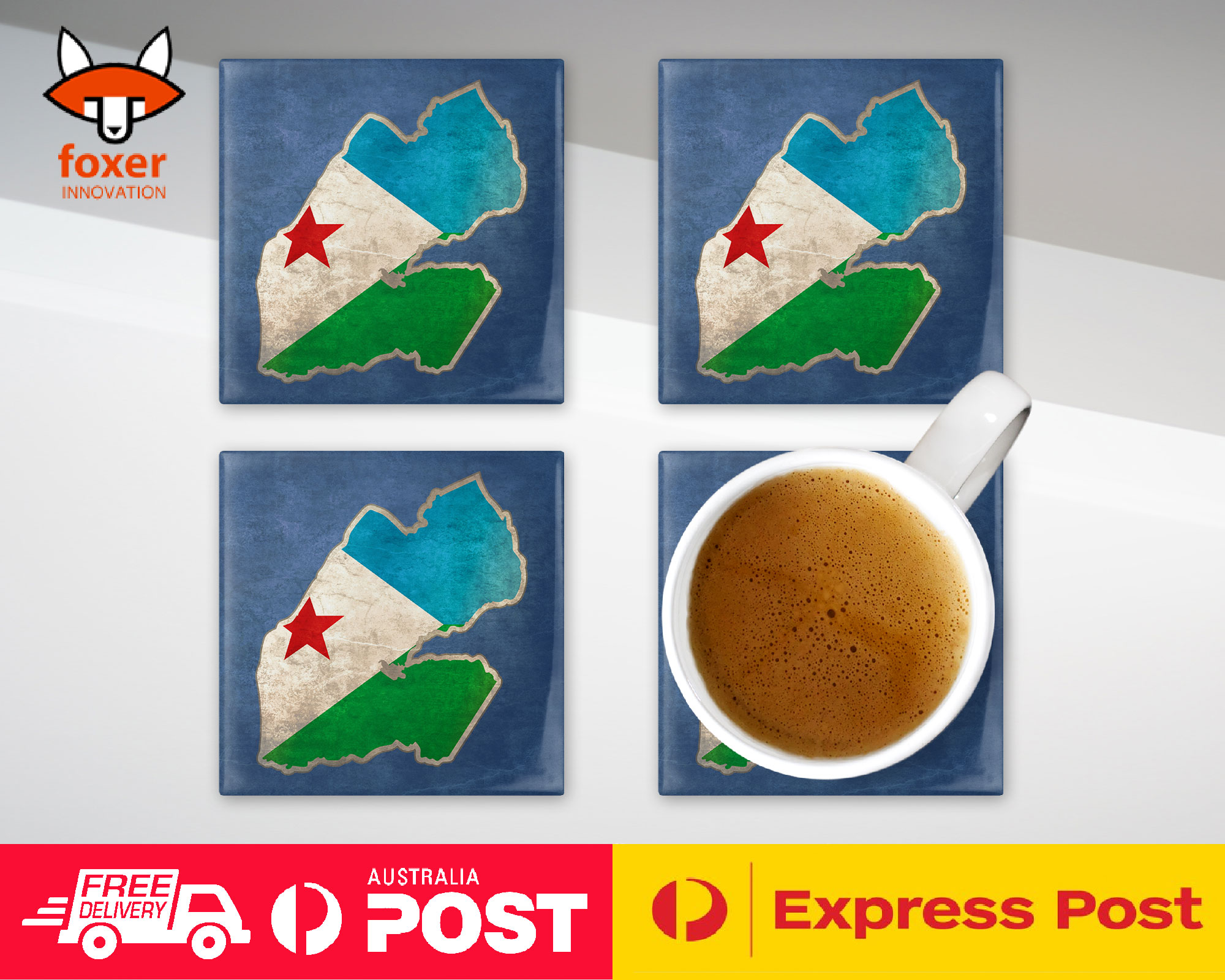 COASTER COFFEE DRINKING MAT|DJIBOUTI NATIONAL COUNTRY FLAG