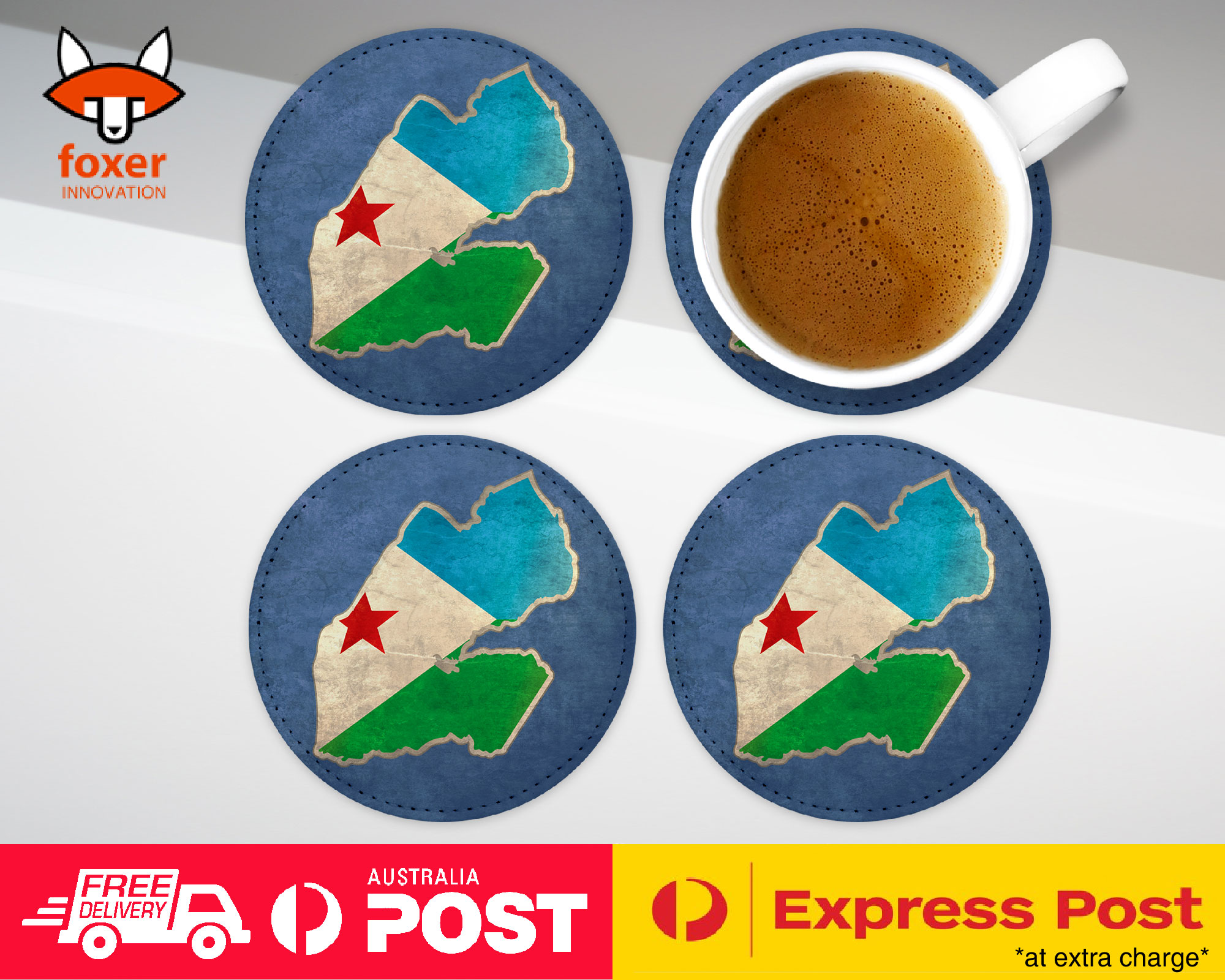 COASTER COFFEE DRINKING MAT|DJIBOUTI NATIONAL COUNTRY FLAG