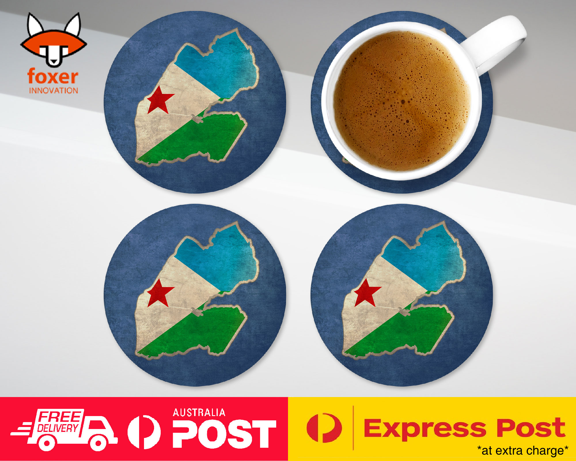 COASTER COFFEE DRINKING MAT|DJIBOUTI NATIONAL COUNTRY FLAG