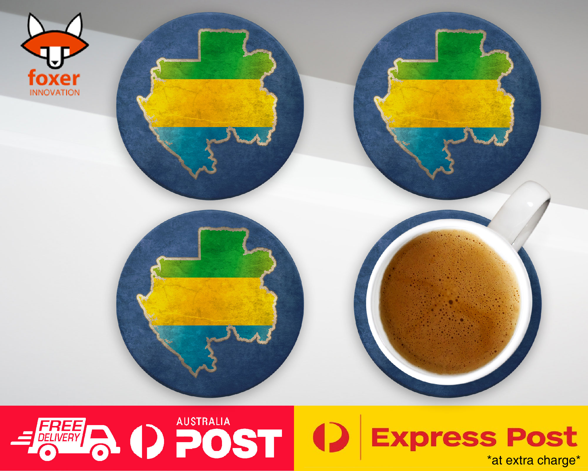 COASTER COFFEE DRINKING MAT|GABON NATIONAL COUNTRY FLAG