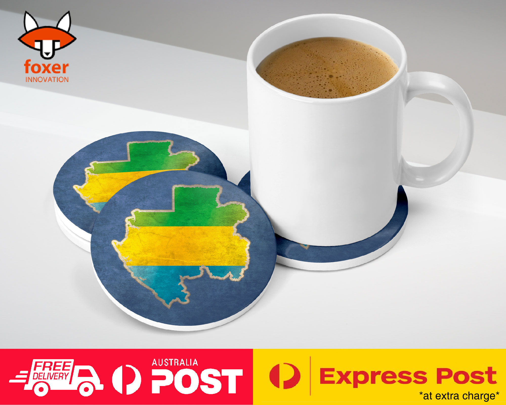 COASTER COFFEE DRINKING MAT|GABON NATIONAL COUNTRY FLAG
