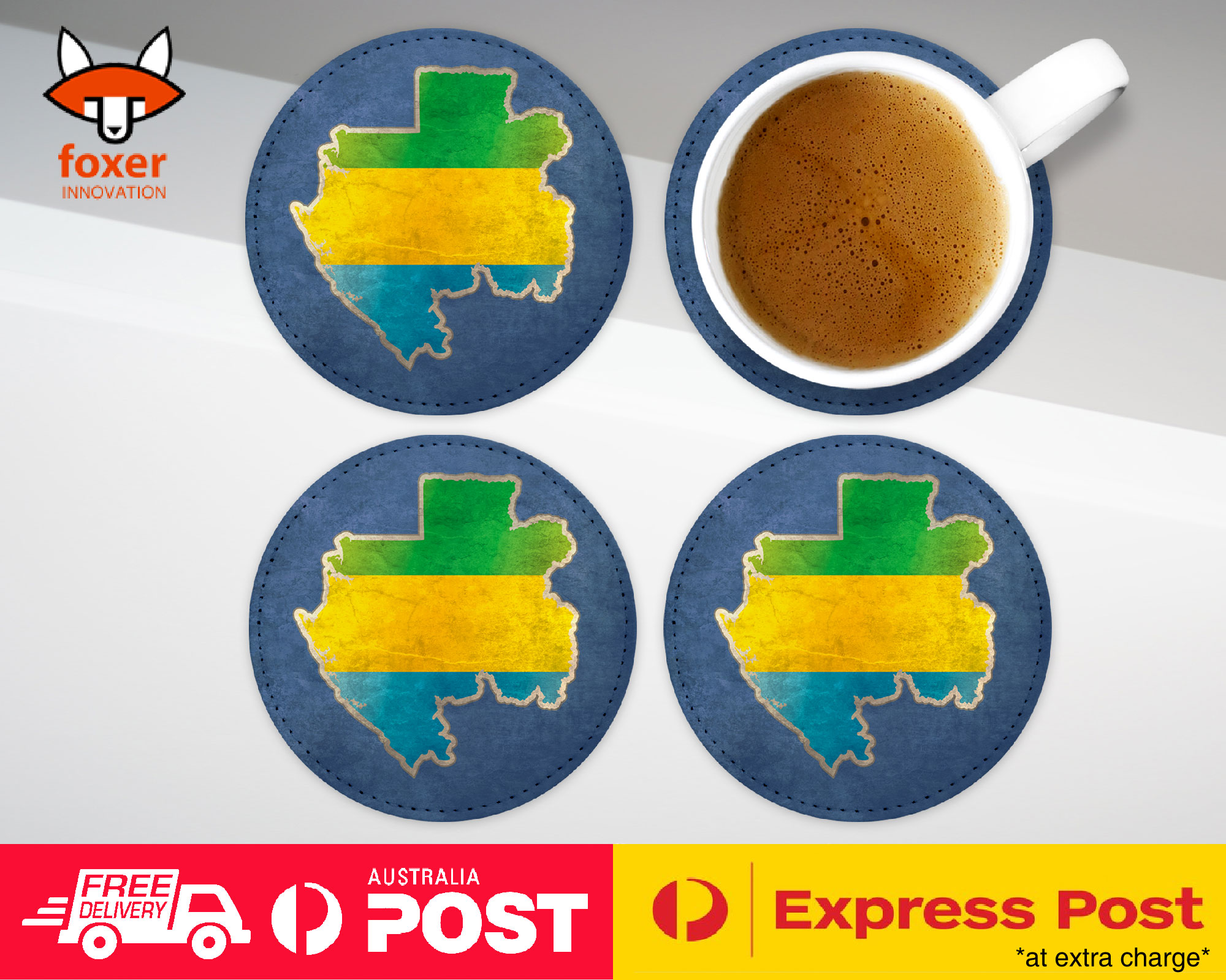 COASTER COFFEE DRINKING MAT|GABON NATIONAL COUNTRY FLAG