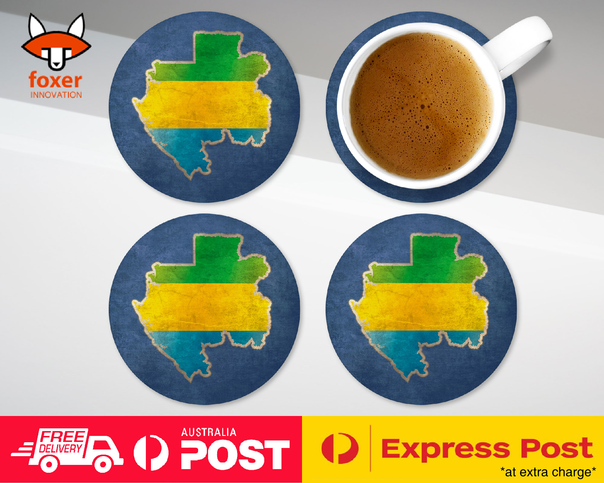 COASTER COFFEE DRINKING MAT|GABON NATIONAL COUNTRY FLAG