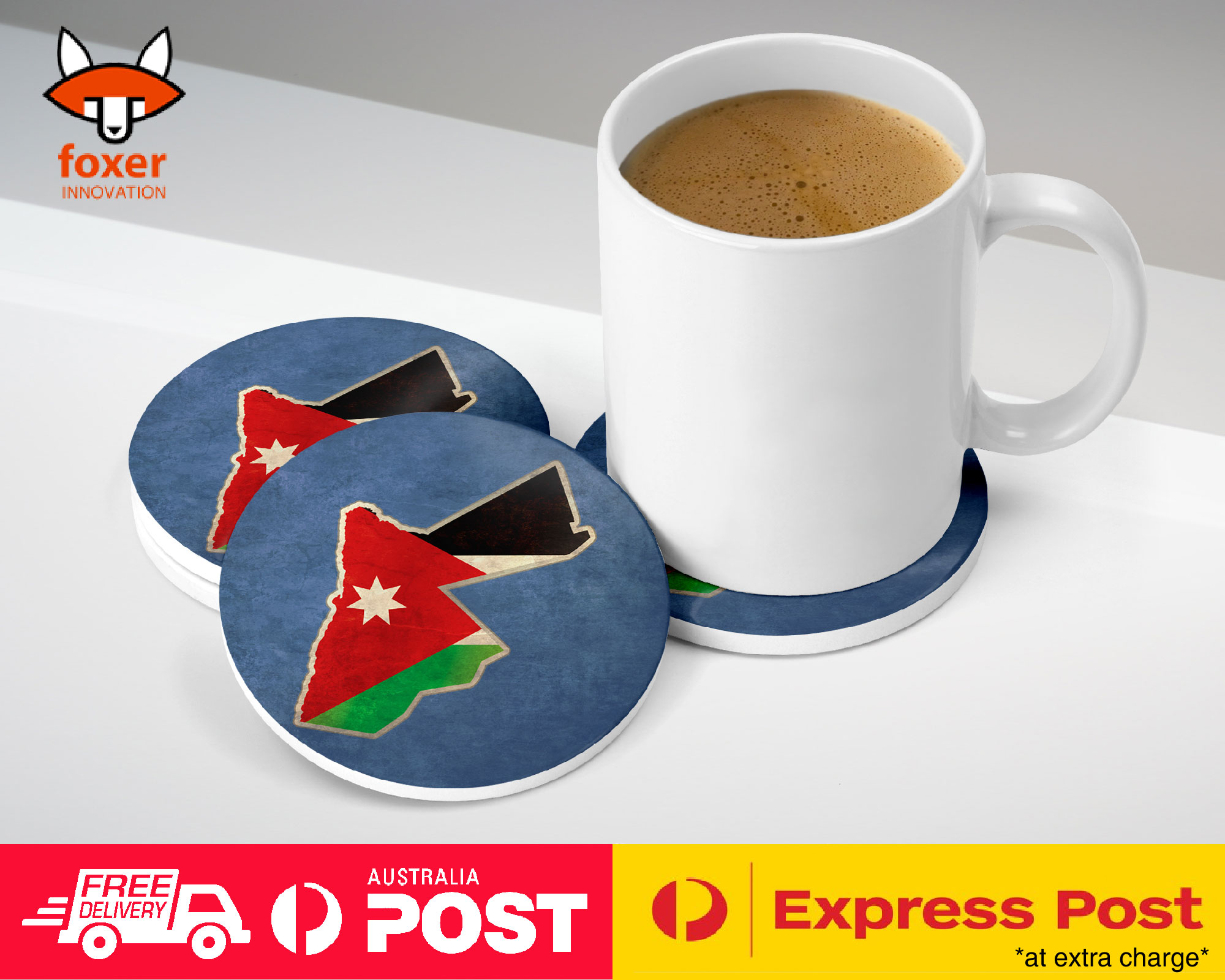COASTER COFFEE DRINKING MAT|JORDAN NATIONAL COUNTRY FLAG