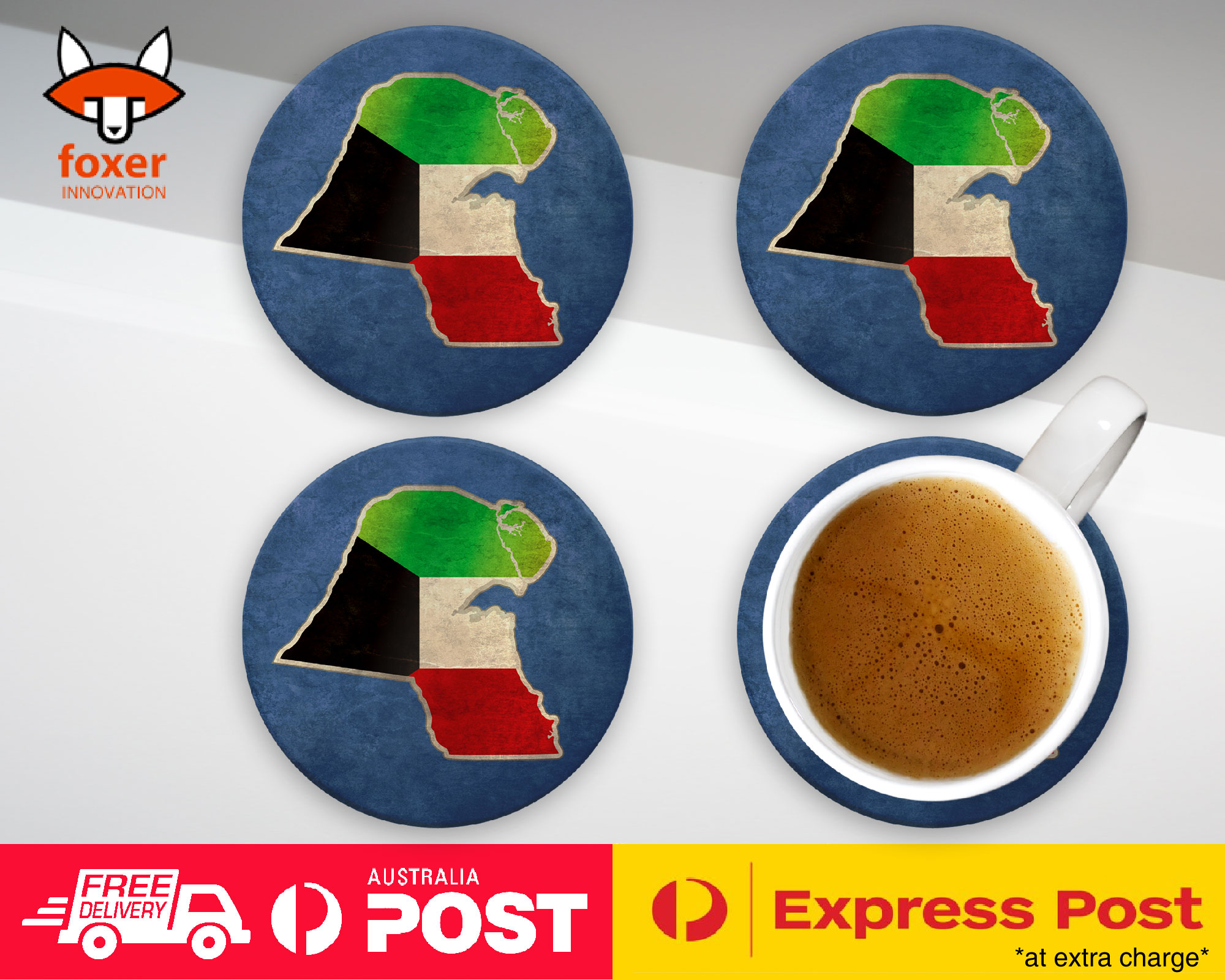 COASTER COFFEE DRINKING MAT|KUWAIT NATIONAL COUNTRY FLAG