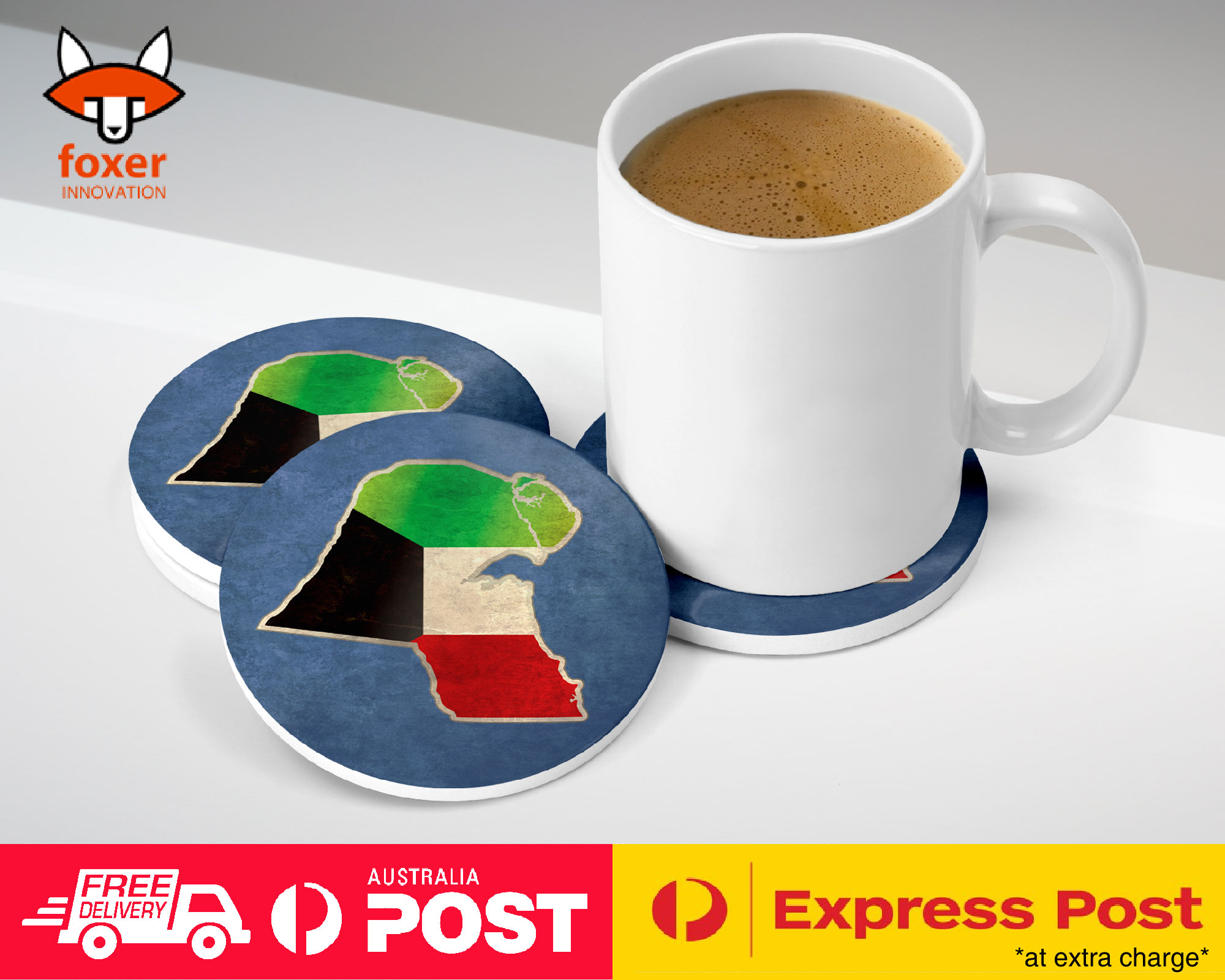 COASTER COFFEE DRINKING MAT|KUWAIT NATIONAL COUNTRY FLAG
