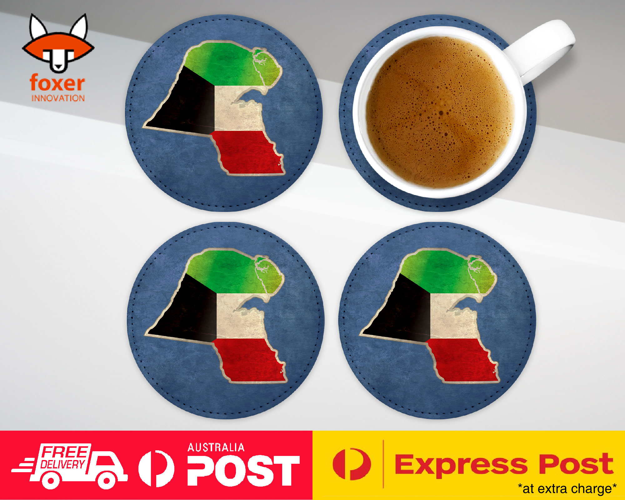 COASTER COFFEE DRINKING MAT|KUWAIT NATIONAL COUNTRY FLAG