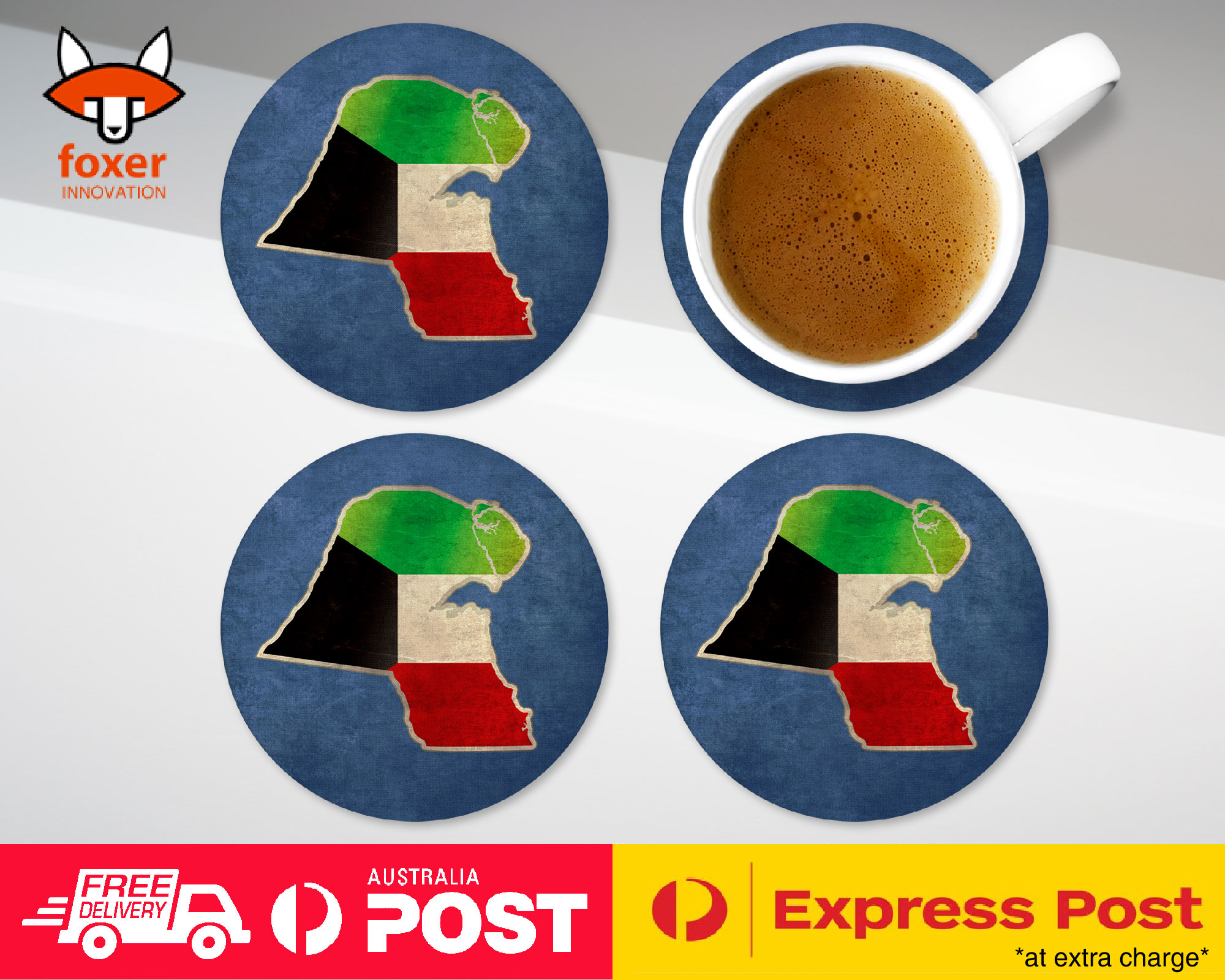 COASTER COFFEE DRINKING MAT|KUWAIT NATIONAL COUNTRY FLAG