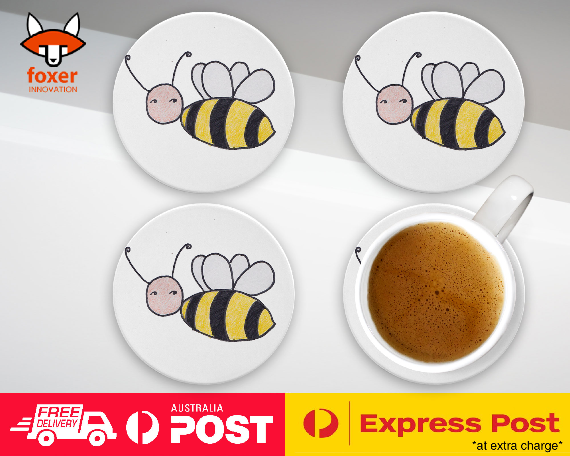 COASTER COFFEE DRINKING MAT|BUMBLE BEE SKETCH ART DRAWING