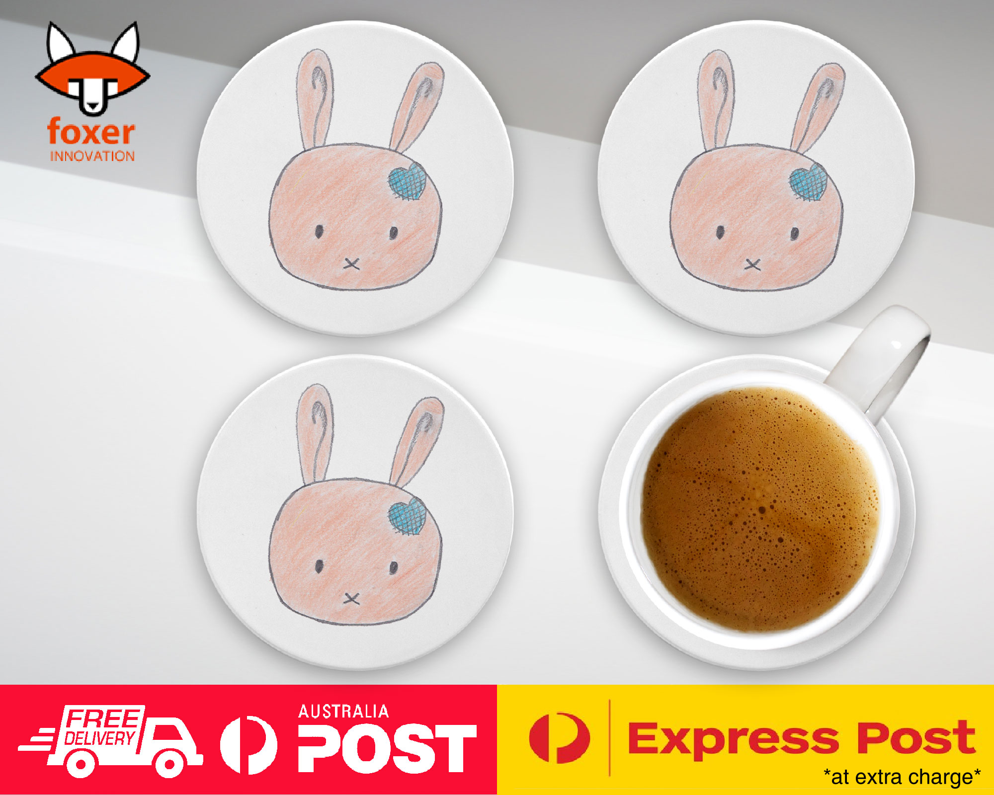 COASTER COFFEE DRINKING MAT|CUTE BUNNY SKETCH ART DRAWING