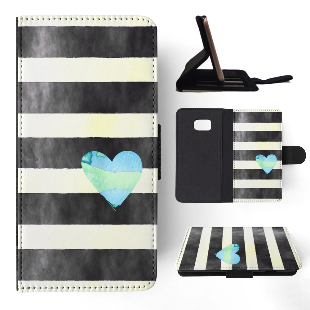 FLIP CASE FOR SAMSUNG GALAXY|STRIPES TEAL HEART PATTERN - Bild 111 von 120