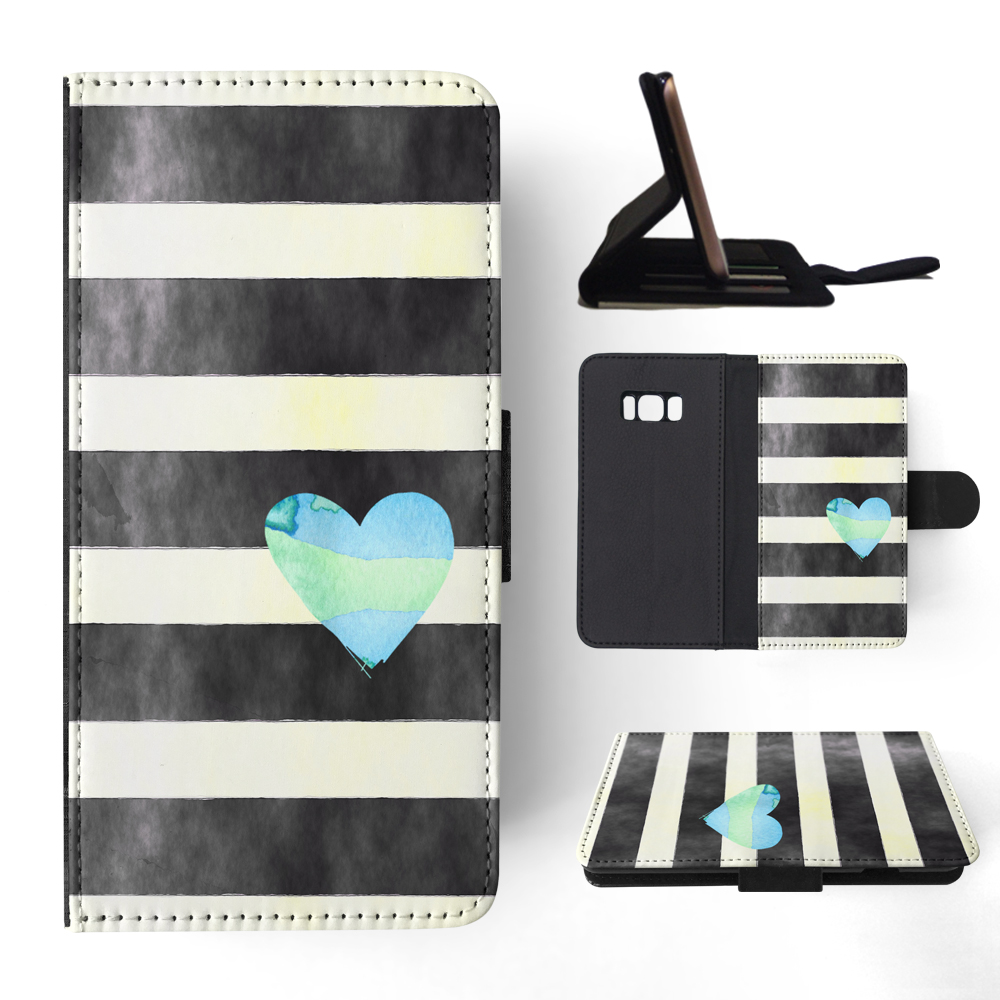 FLIP CASE FOR SAMSUNG GALAXY|STRIPES TEAL HEART PATTERN - Bild 106 von 120