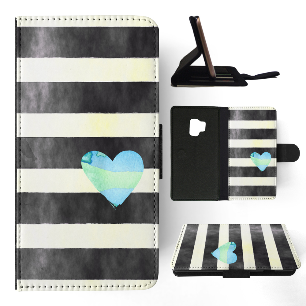 FLIP CASE FOR SAMSUNG GALAXY|STRIPES TEAL HEART PATTERN - Bild 91 von 120
