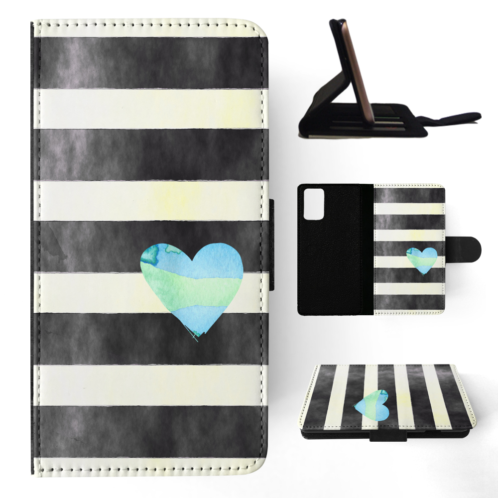 FLIP CASE FOR SAMSUNG GALAXY|STRIPES TEAL HEART PATTERN - Bild 71 von 120