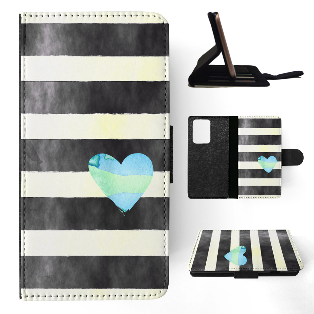 FLIP CASE FOR SAMSUNG GALAXY|STRIPES TEAL HEART PATTERN - Bild 66 von 120