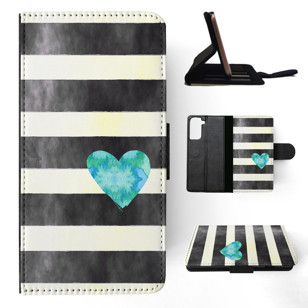 FLIP CASE FOR SAMSUNG GALAXY|STRIPES TEAL HEART PATTERN - Bild 61 von 120
