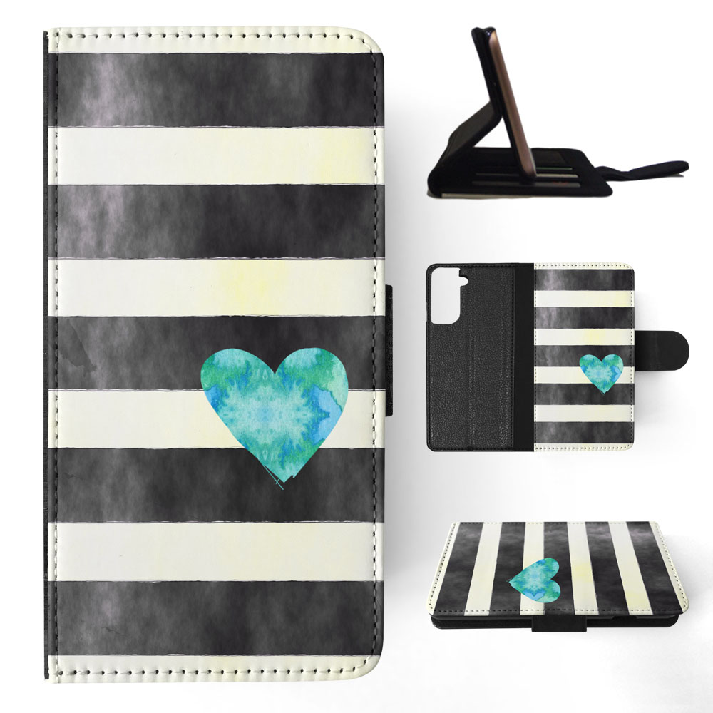 FLIP CASE FOR SAMSUNG GALAXY|STRIPES TEAL HEART PATTERN - Bild 56 von 120