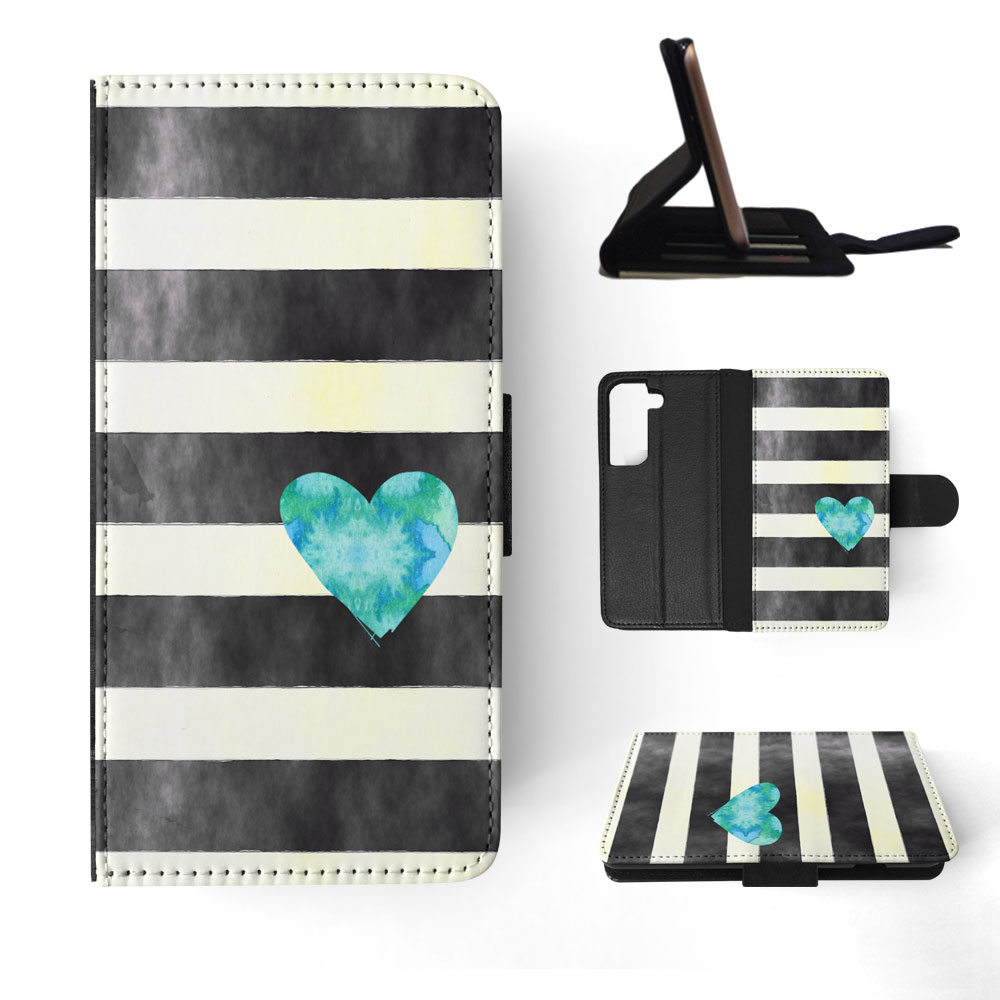 FLIP CASE FOR SAMSUNG GALAXY|STRIPES TEAL HEART PATTERN - Bild 46 von 120