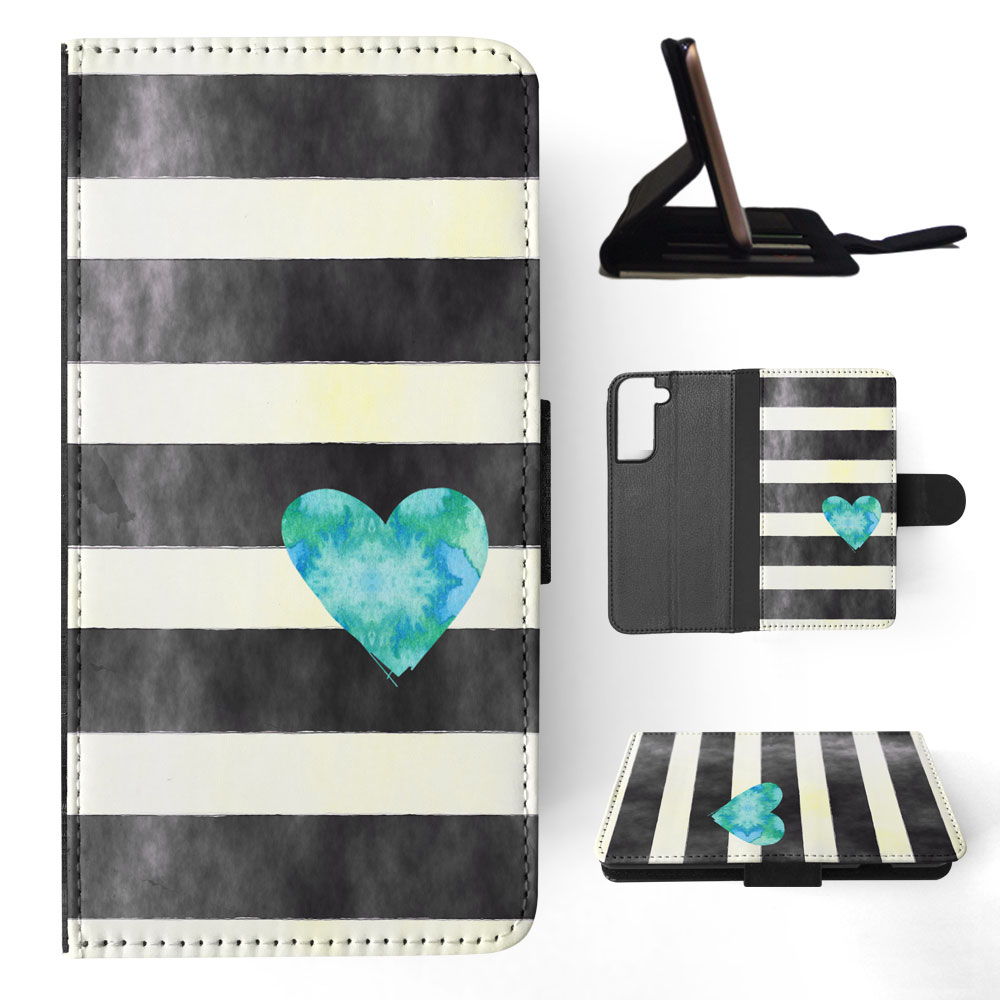 FLIP CASE FOR SAMSUNG GALAXY|STRIPES TEAL HEART PATTERN - Bild 41 von 120