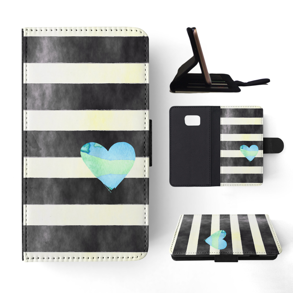 FLIP CASE FOR SAMSUNG GALAXY|STRIPES TEAL HEART PATTERN - Bild 116 von 120
