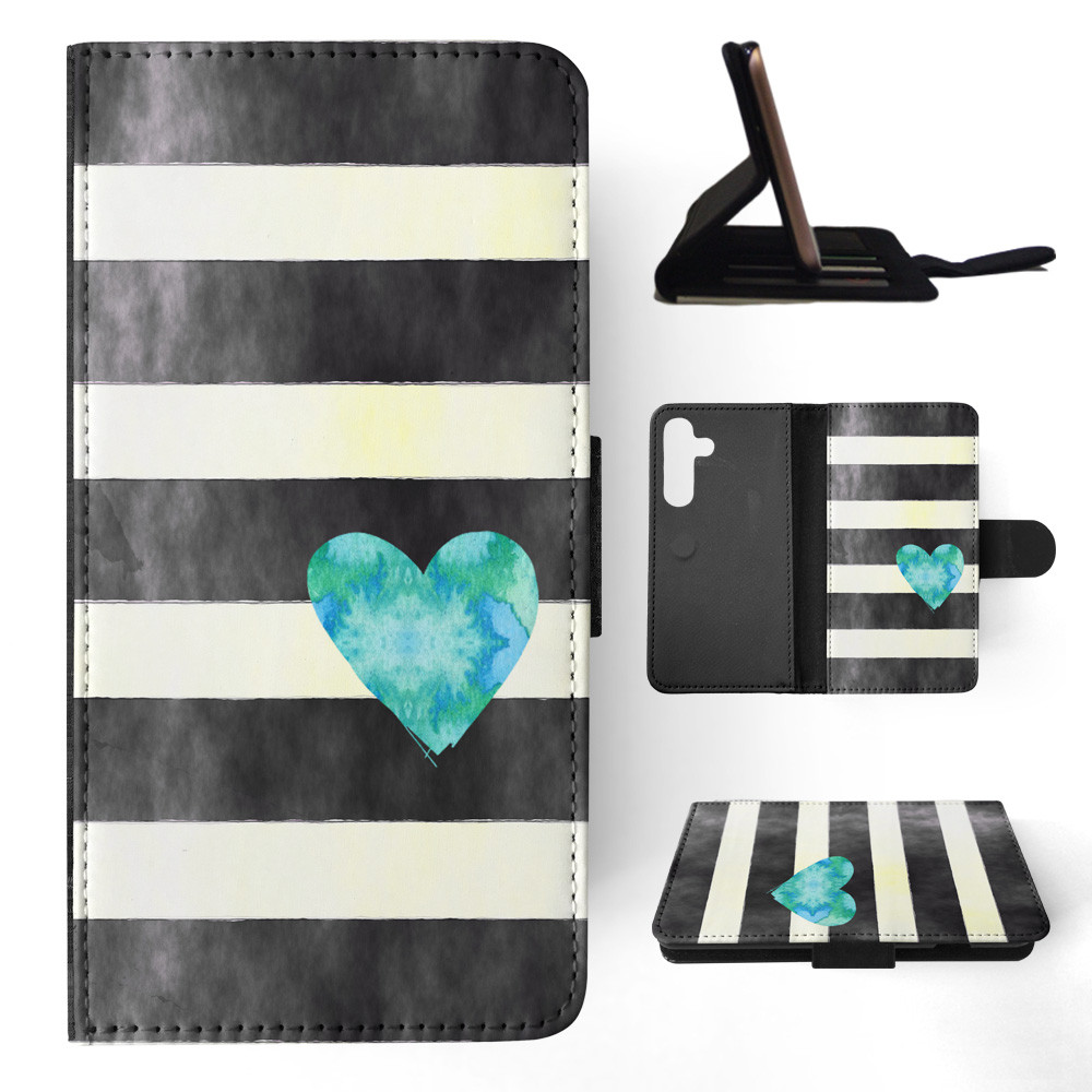 FLIP CASE FOR SAMSUNG GALAXY|STRIPES TEAL HEART PATTERN - Bild 16 von 120