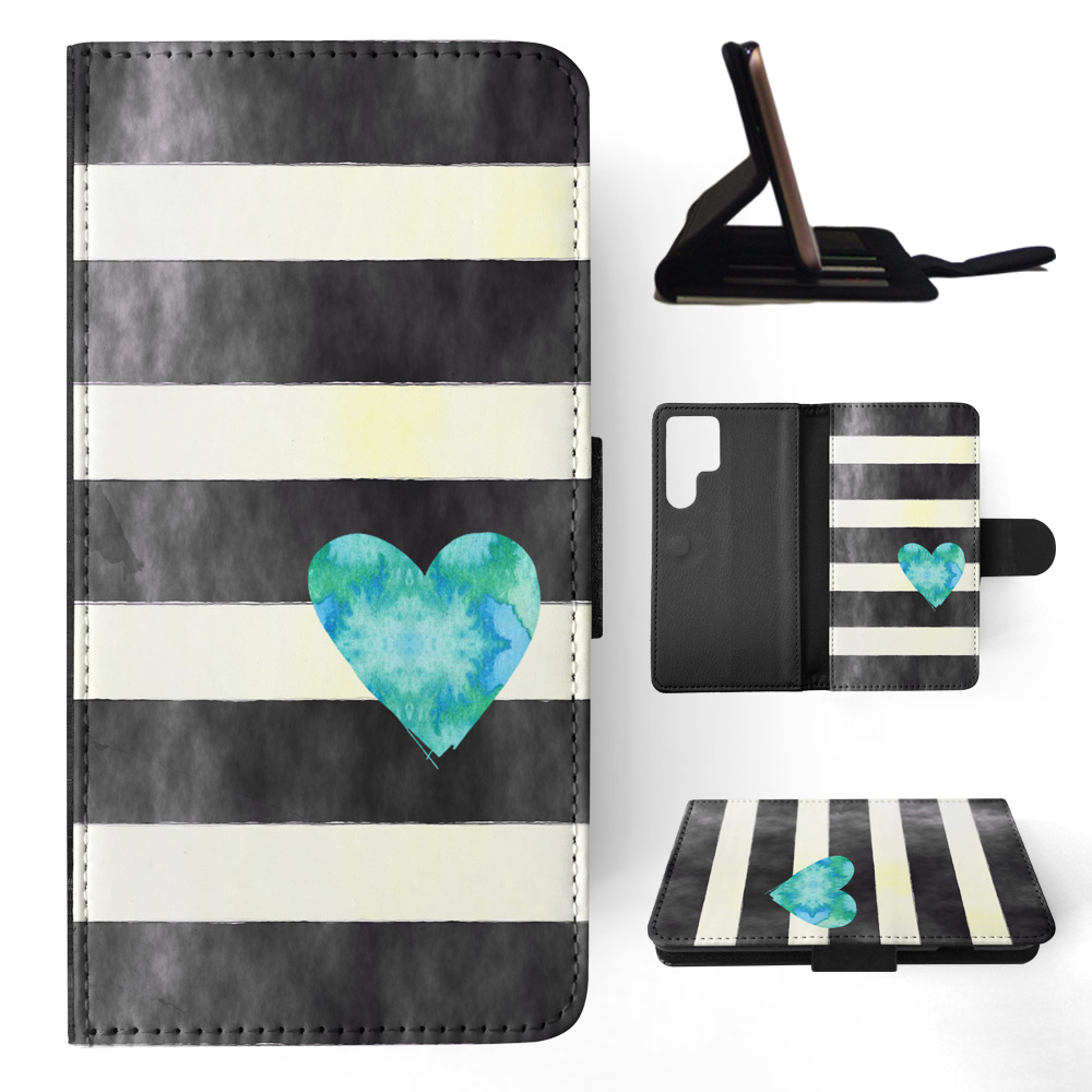 FLIP CASE FOR SAMSUNG GALAXY|STRIPES TEAL HEART PATTERN - Bild 6 von 120
