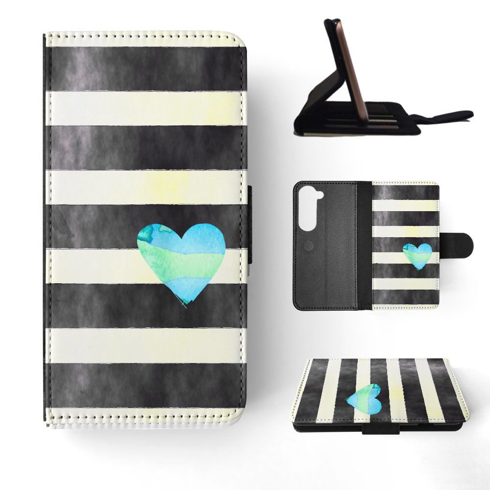 FLIP CASE FOR SAMSUNG GALAXY|STRIPES TEAL HEART PATTERN - Bild 31 von 120