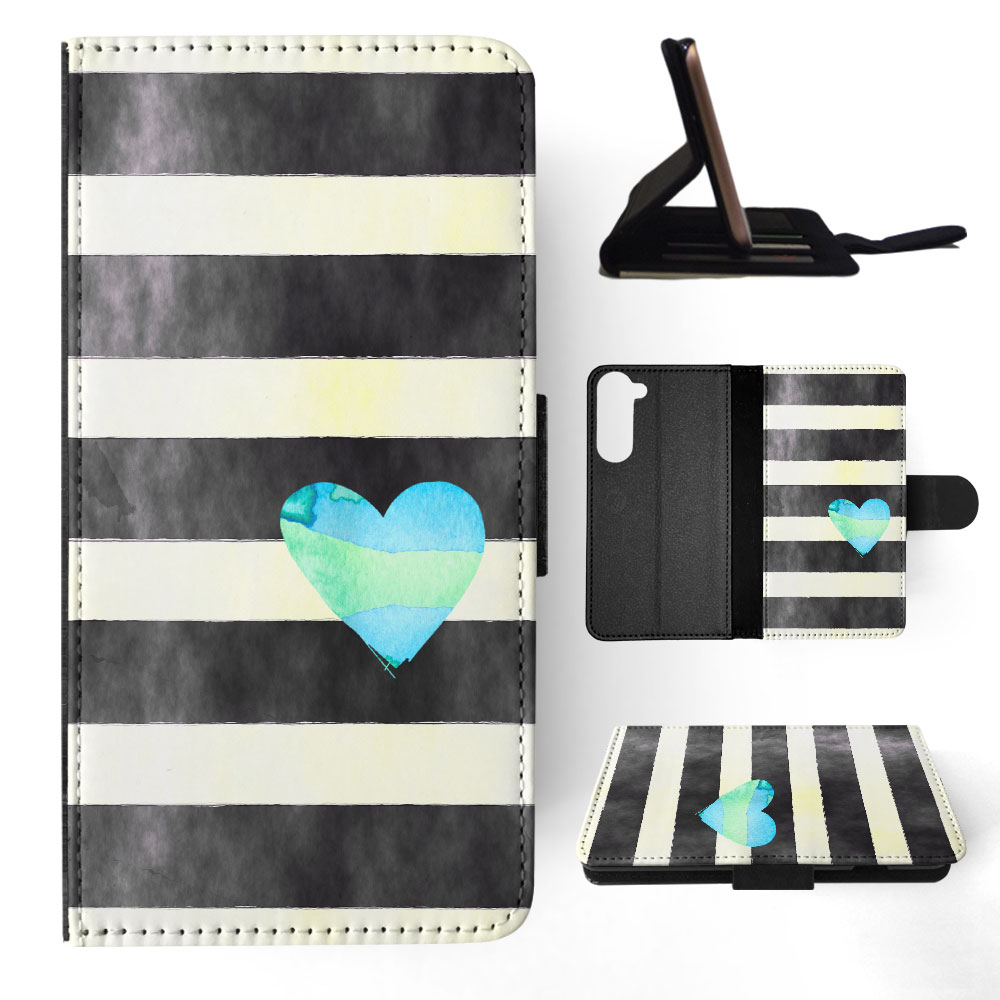FLIP CASE FOR SAMSUNG GALAXY|STRIPES TEAL HEART PATTERN - Bild 26 von 120