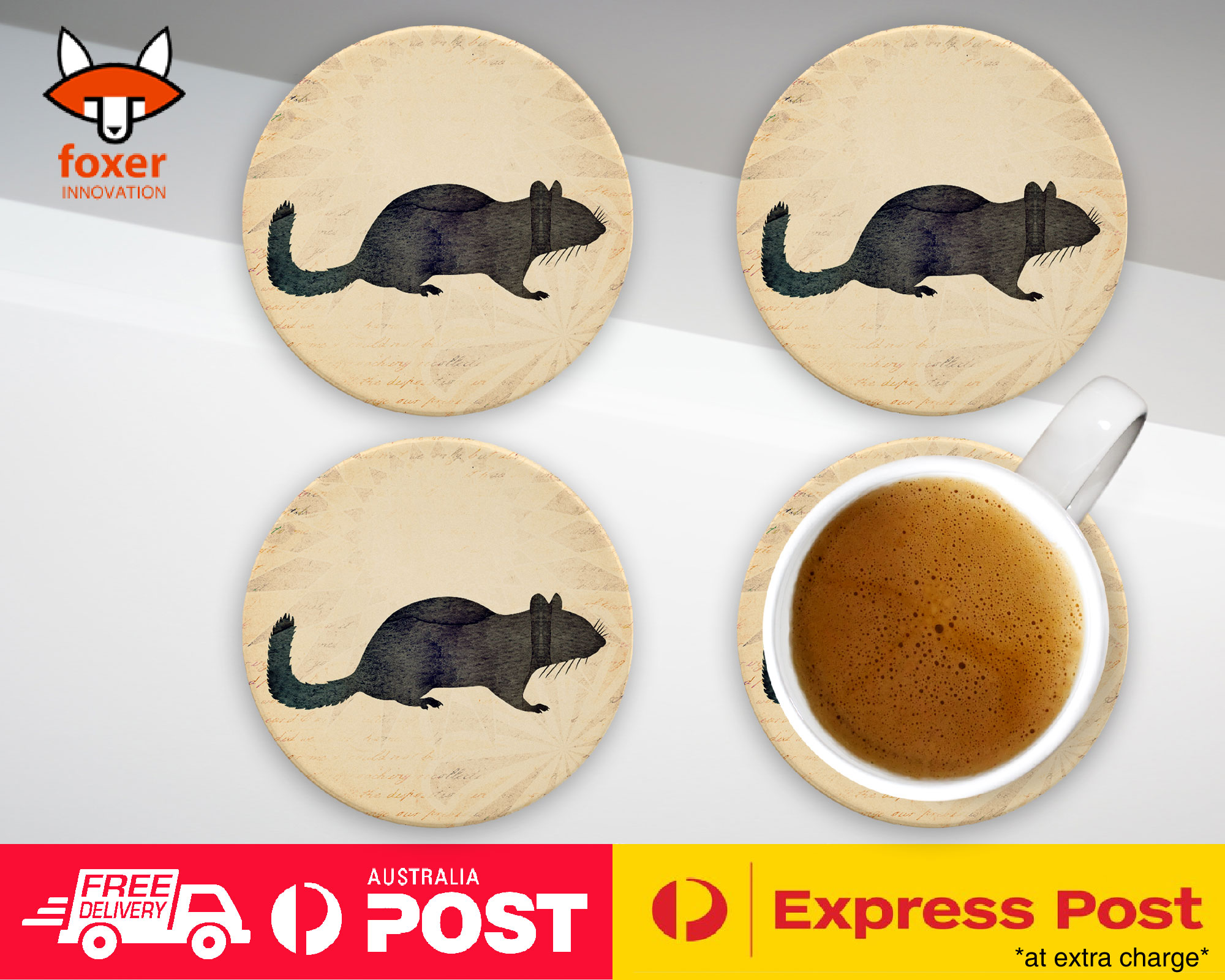 COASTER COFFEE DRINKING MAT|CHIPMUNK WATERCOLOR ART