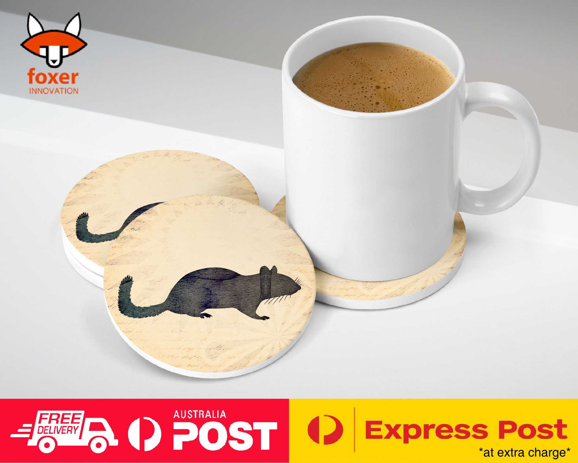 COASTER COFFEE DRINKING MAT|CHIPMUNK WATERCOLOR ART