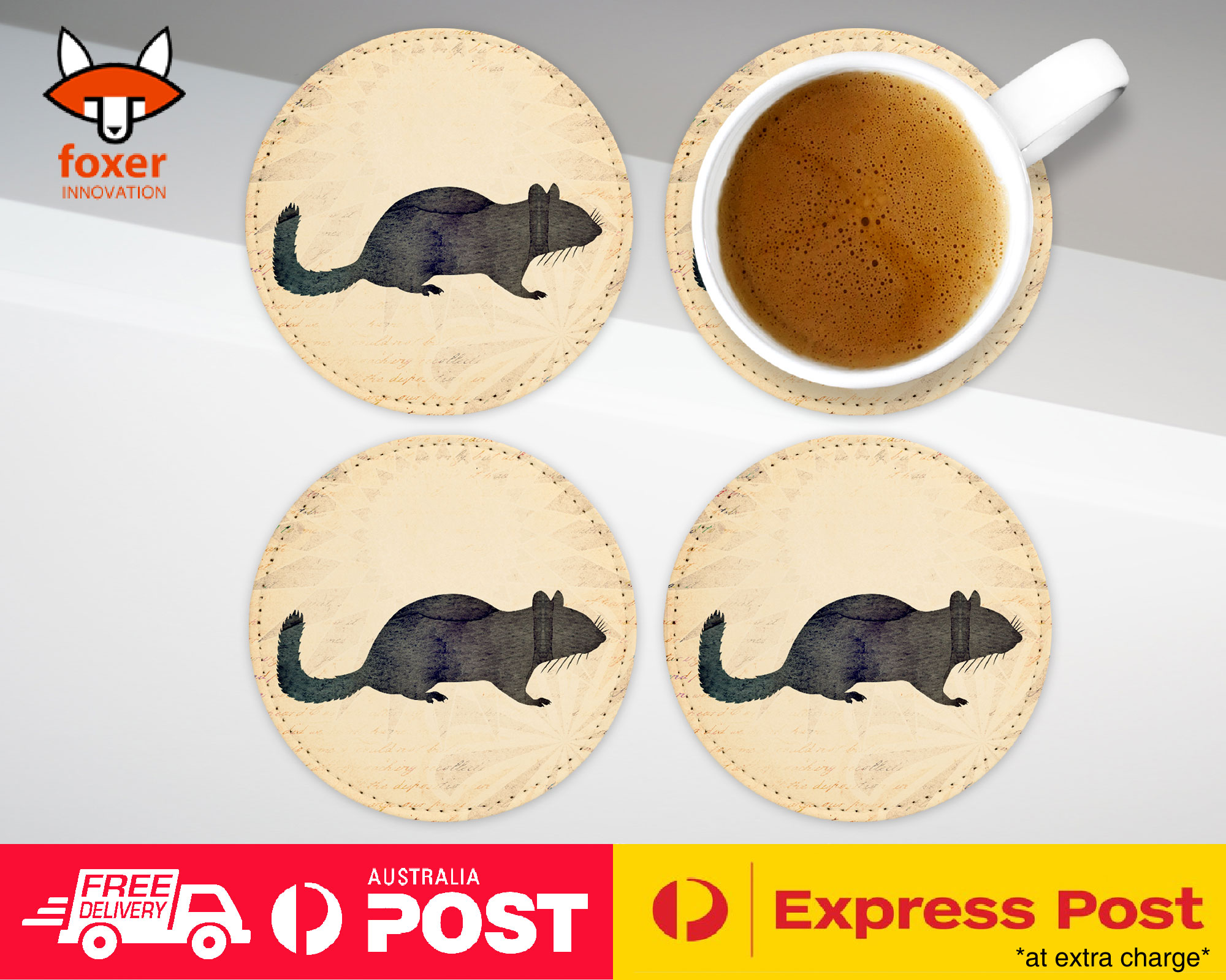 COASTER COFFEE DRINKING MAT|CHIPMUNK WATERCOLOR ART