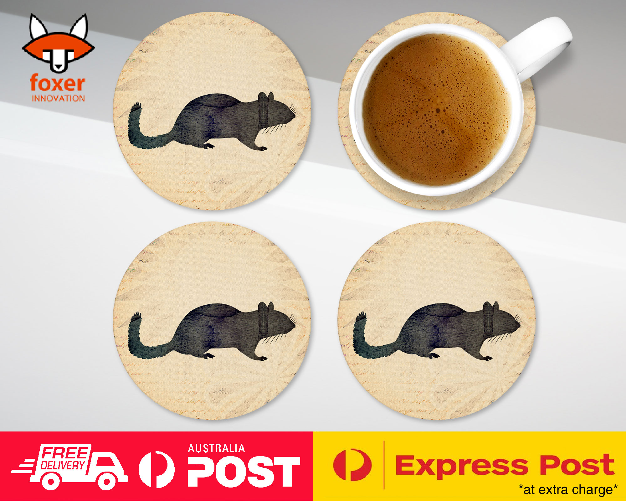 COASTER COFFEE DRINKING MAT|CHIPMUNK WATERCOLOR ART