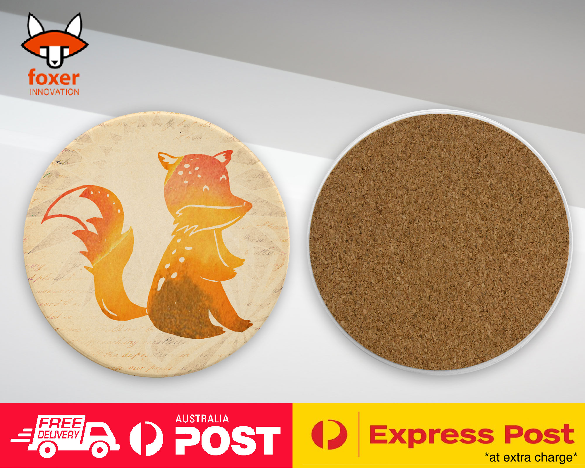 COASTER COFFEE DRINKING MAT|YELLOW FOX WATERCOLOR ART