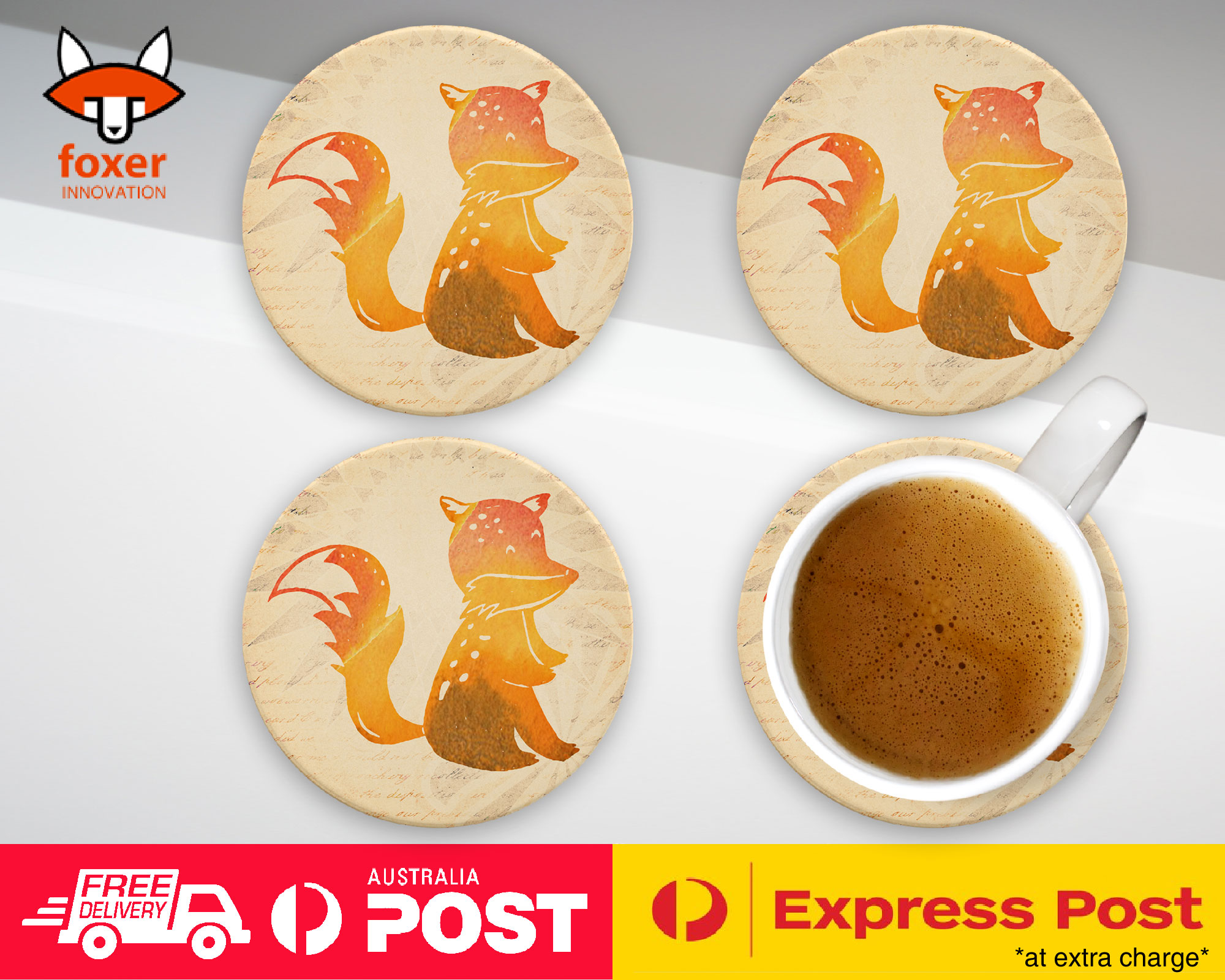 COASTER COFFEE DRINKING MAT|YELLOW FOX WATERCOLOR ART